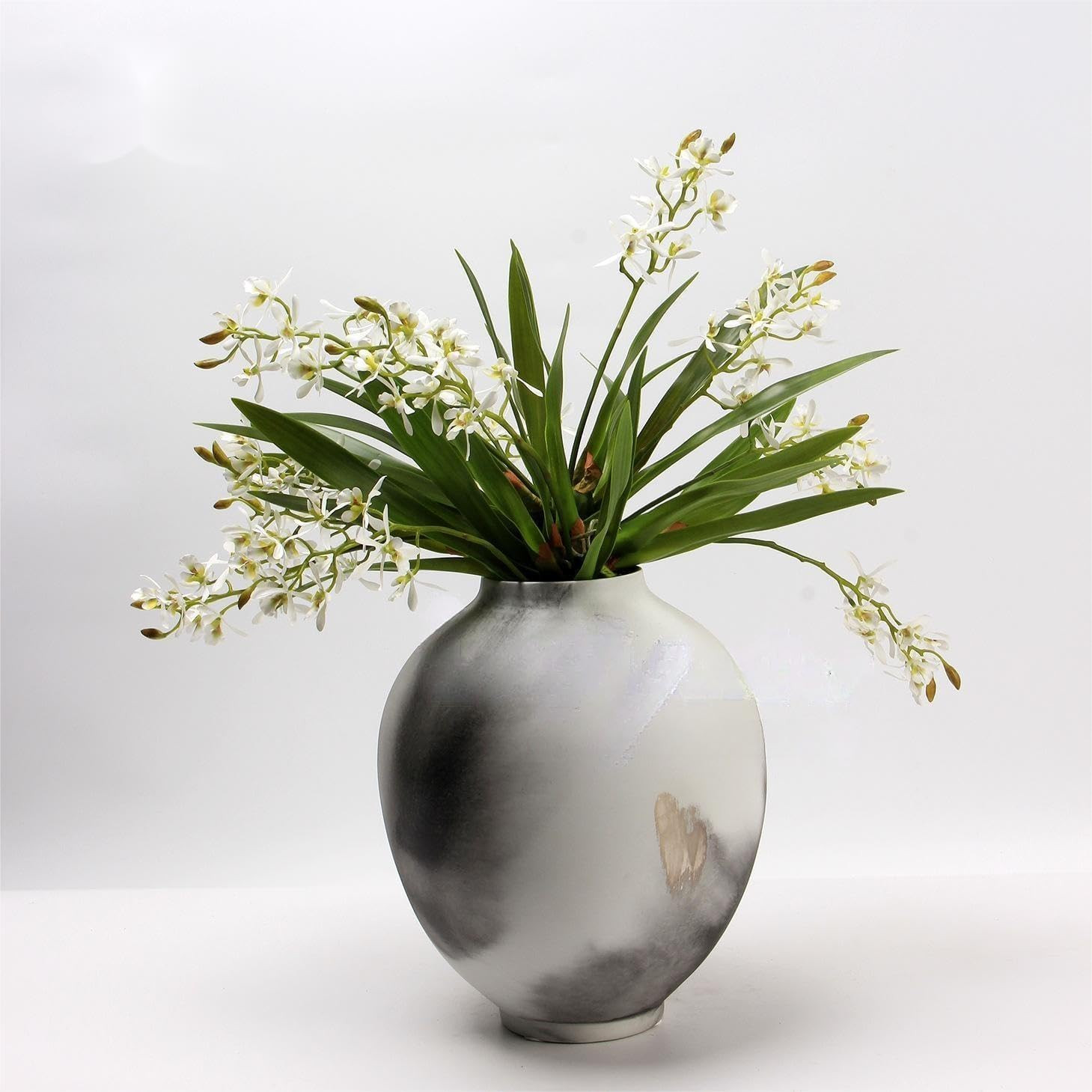 Realistic 3Pcs White Cymbidium Orchid Silk Flowers for Home Decor Centerpieces