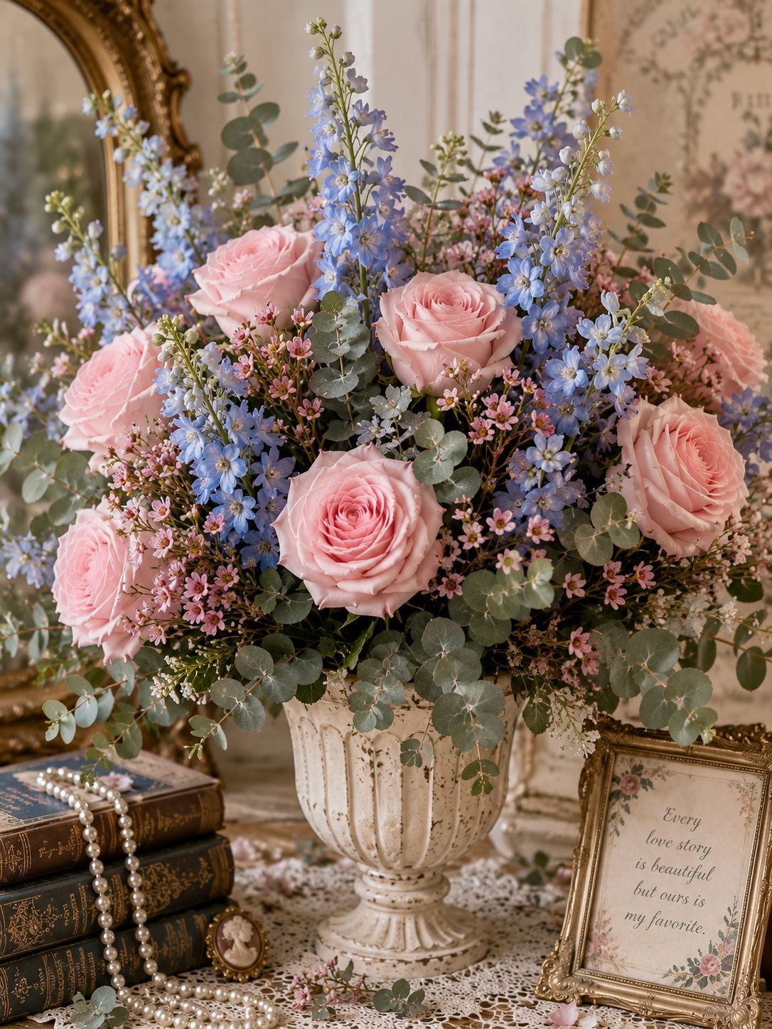 Set of 6 Artificial Light Pink Rose Stems 20 Inch Faux Roses Blush Pink Wedding