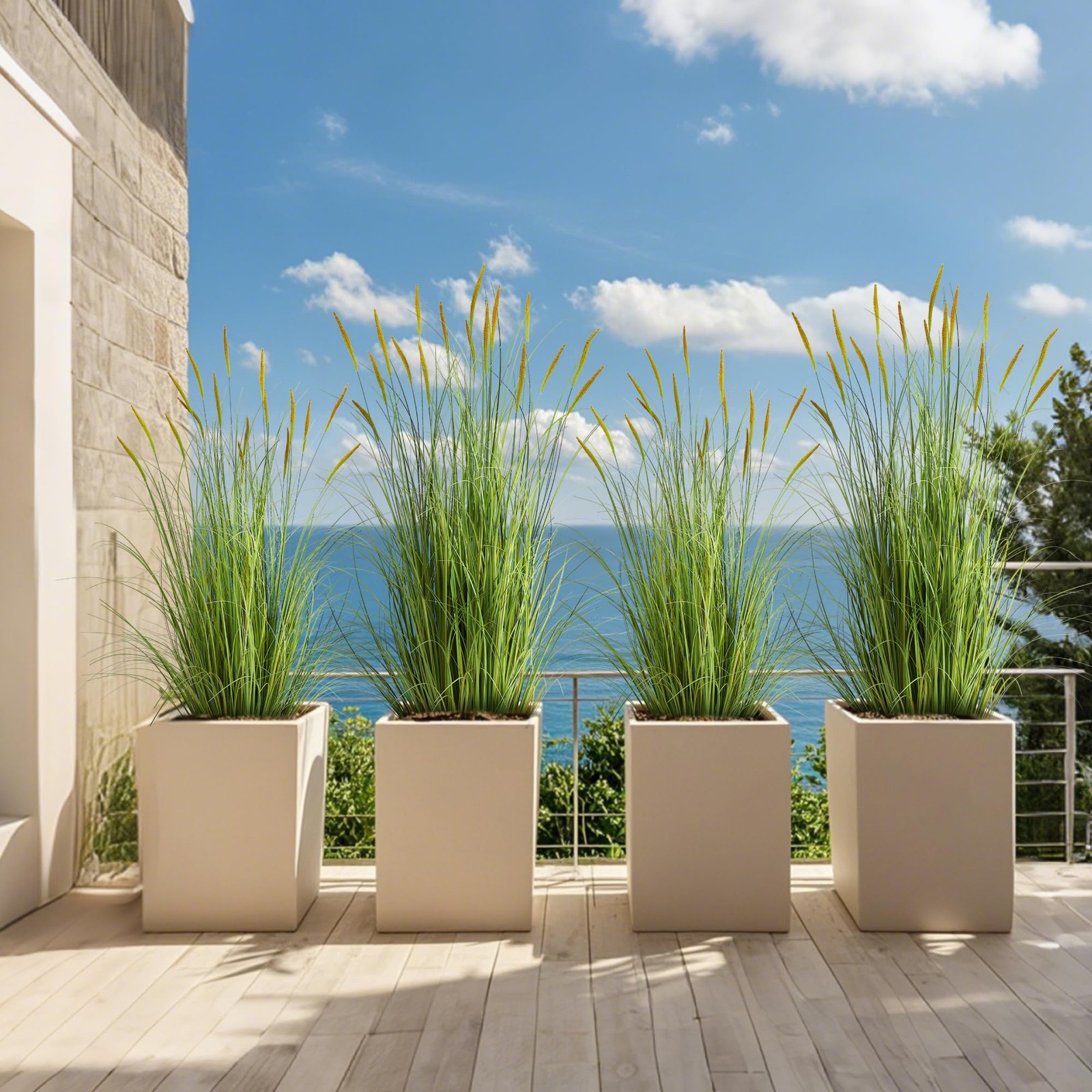 KOL 4ft Artificial Cattail Grass, 47.2in Artificial Indoor Outdoor Fake Onion…
