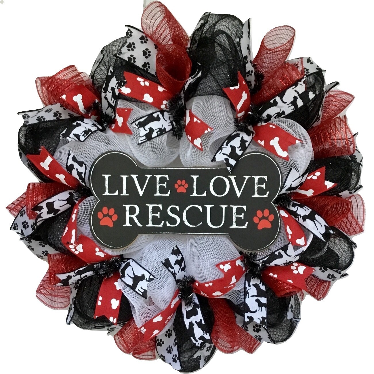 Live Love Rescue Dog Or Pet Door Wreath Handmade Deco Mesh