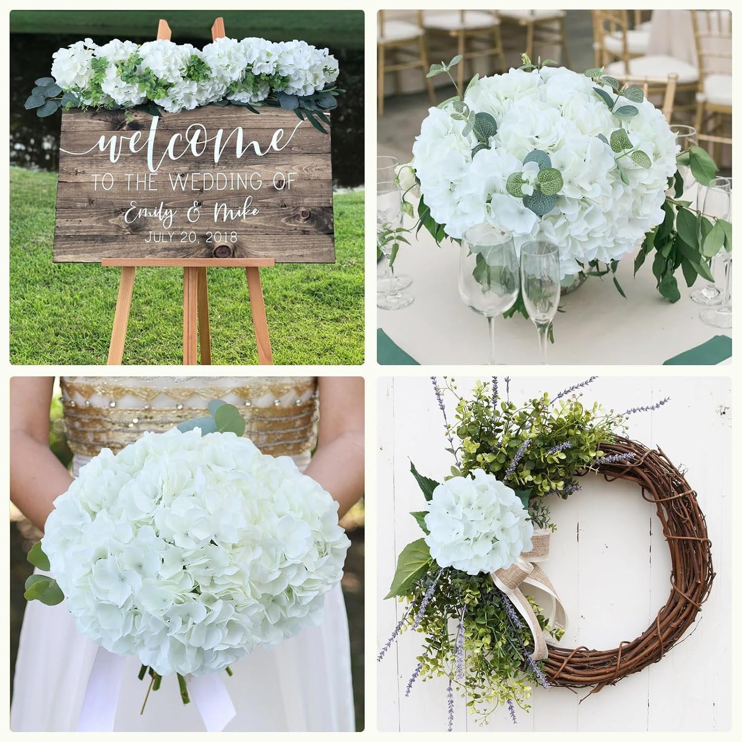 105pcs Fake Flowers White Hydrangea Artificial Flowers Bulk (Not Squished, No