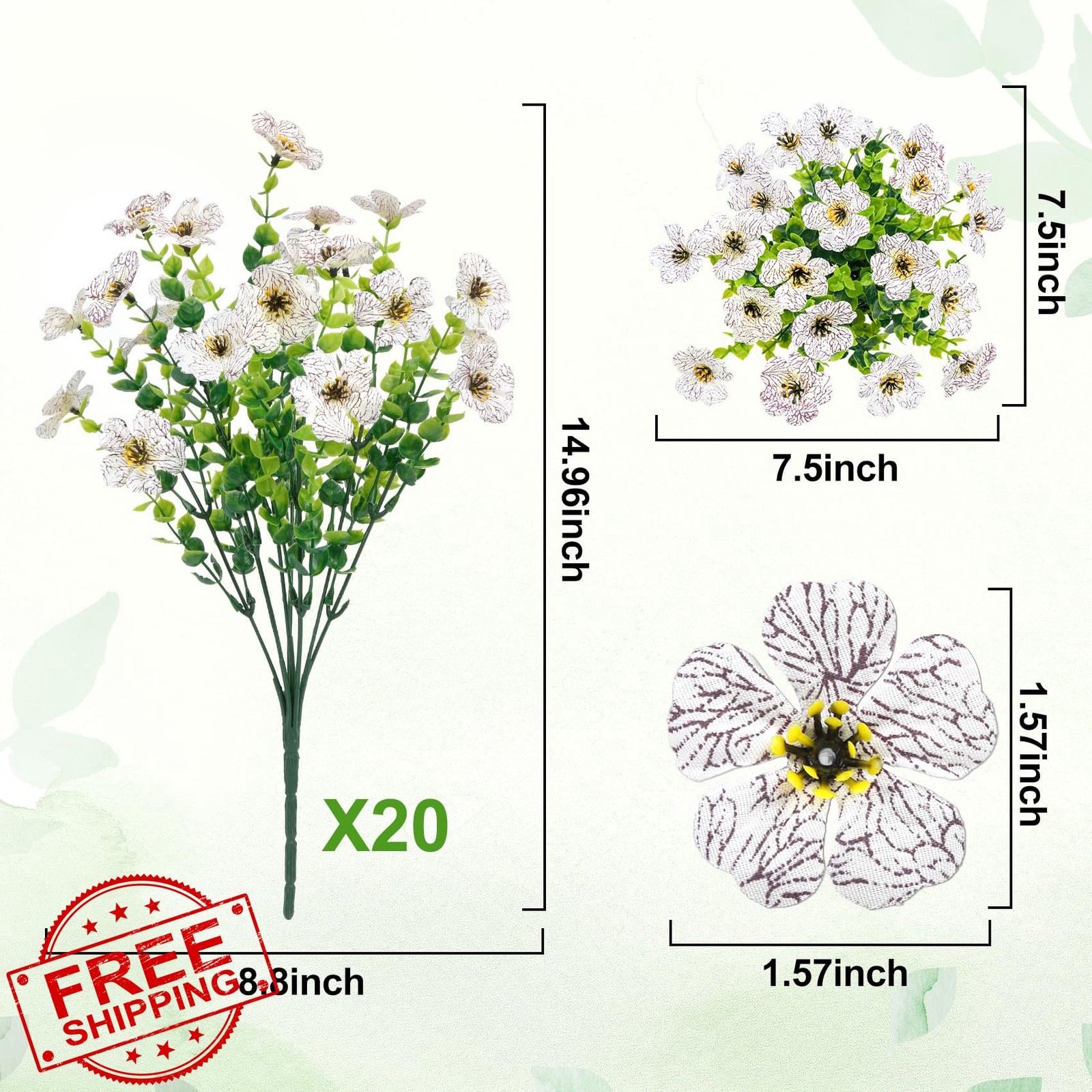 Besteek 20 Bundles White Daisy Eucalyptus Artificial Flowers Outdoor UV