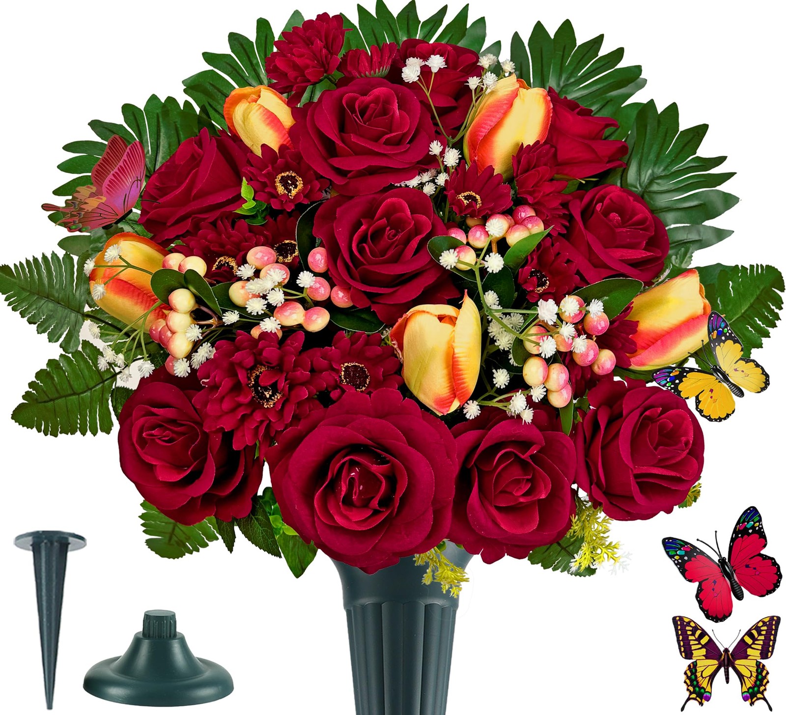 Artificial Cemetery Flowers for Grave,Memorial Flowers Bouquet with Vase for …