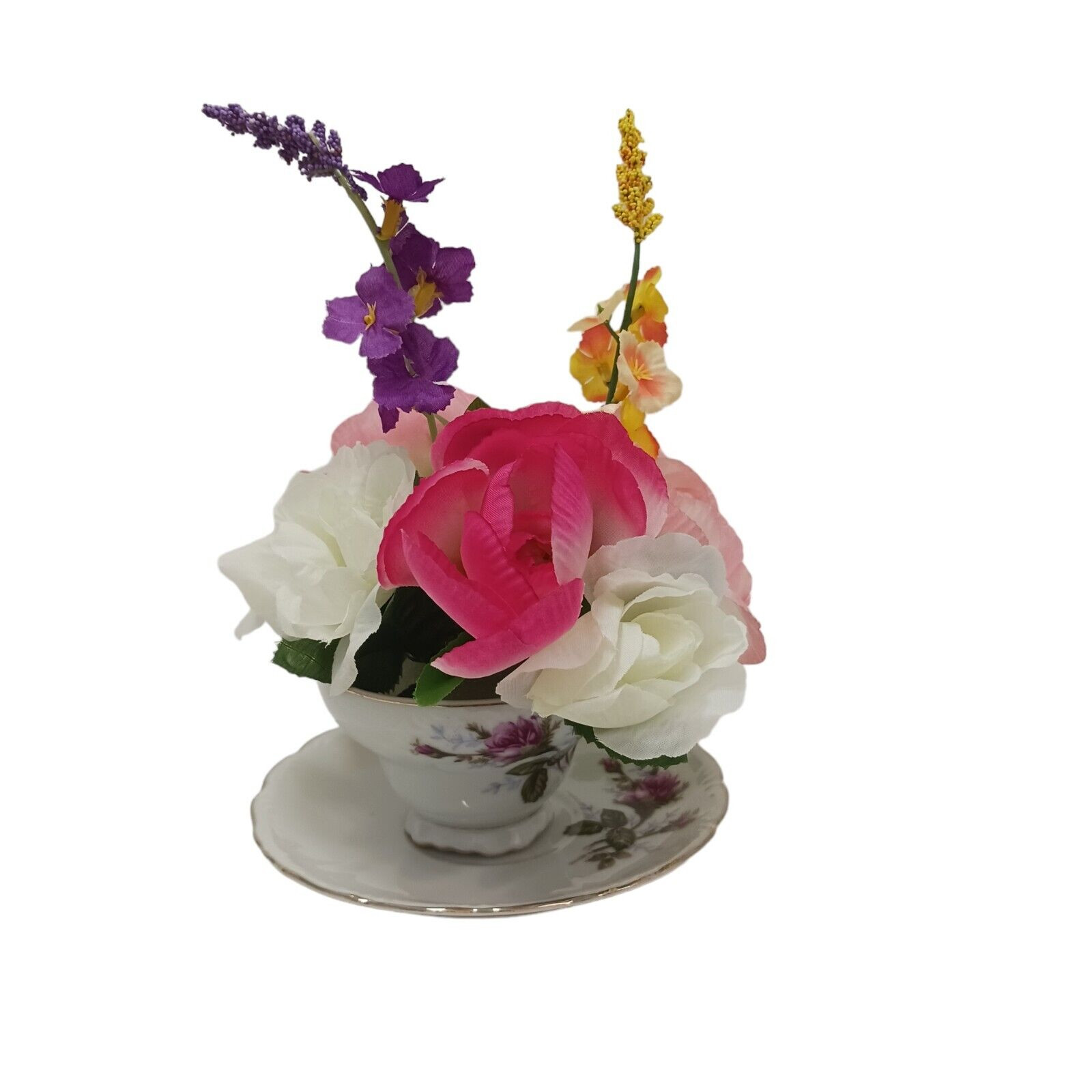 Silk Floral Arrangement POP-IN for your Tea Cup Party Birthday Bridal Home Decor