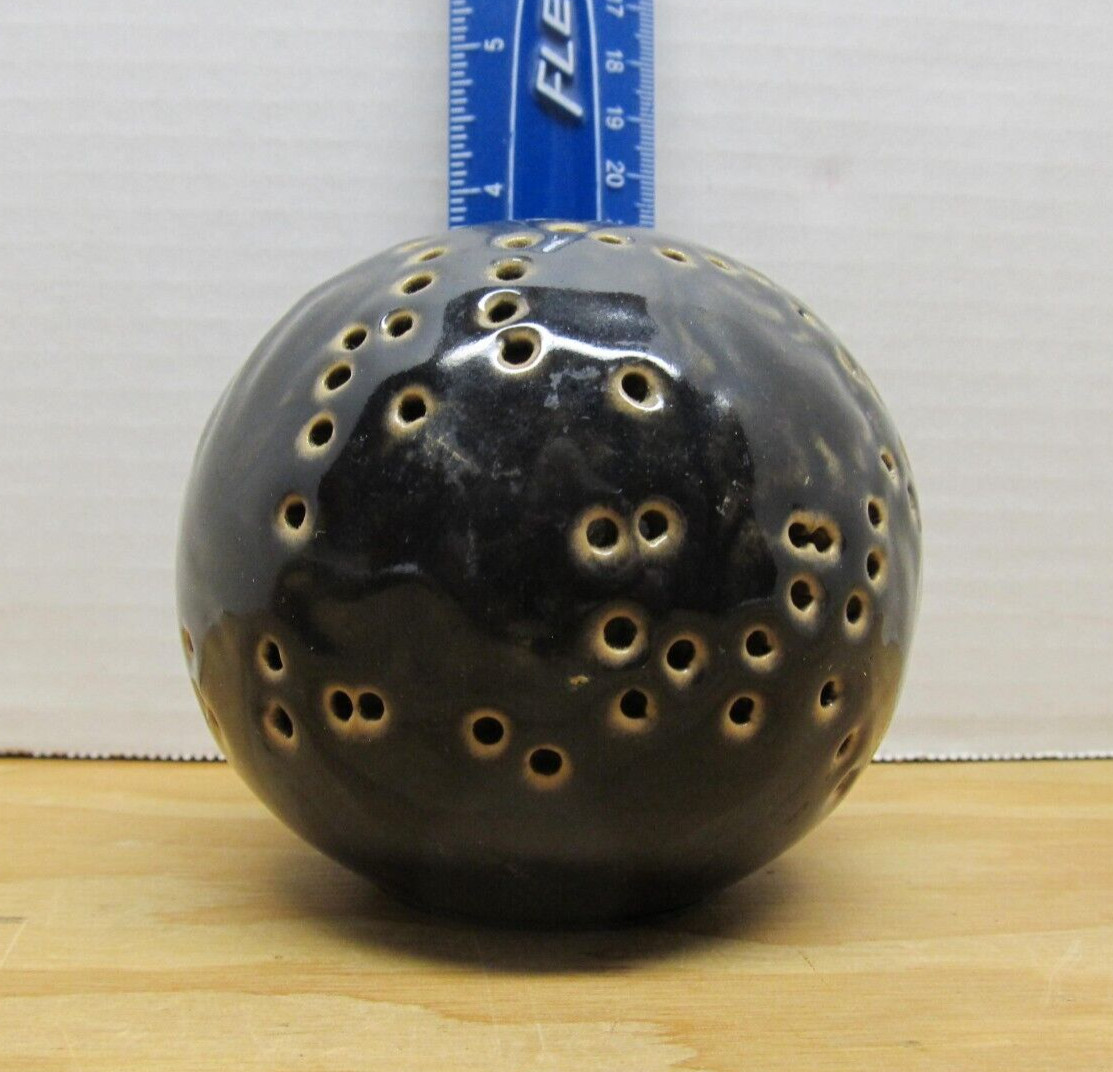 Vintage Black Ball Ceramic Flower Frog Arranger – 3 3/4″ Diameter (751)
