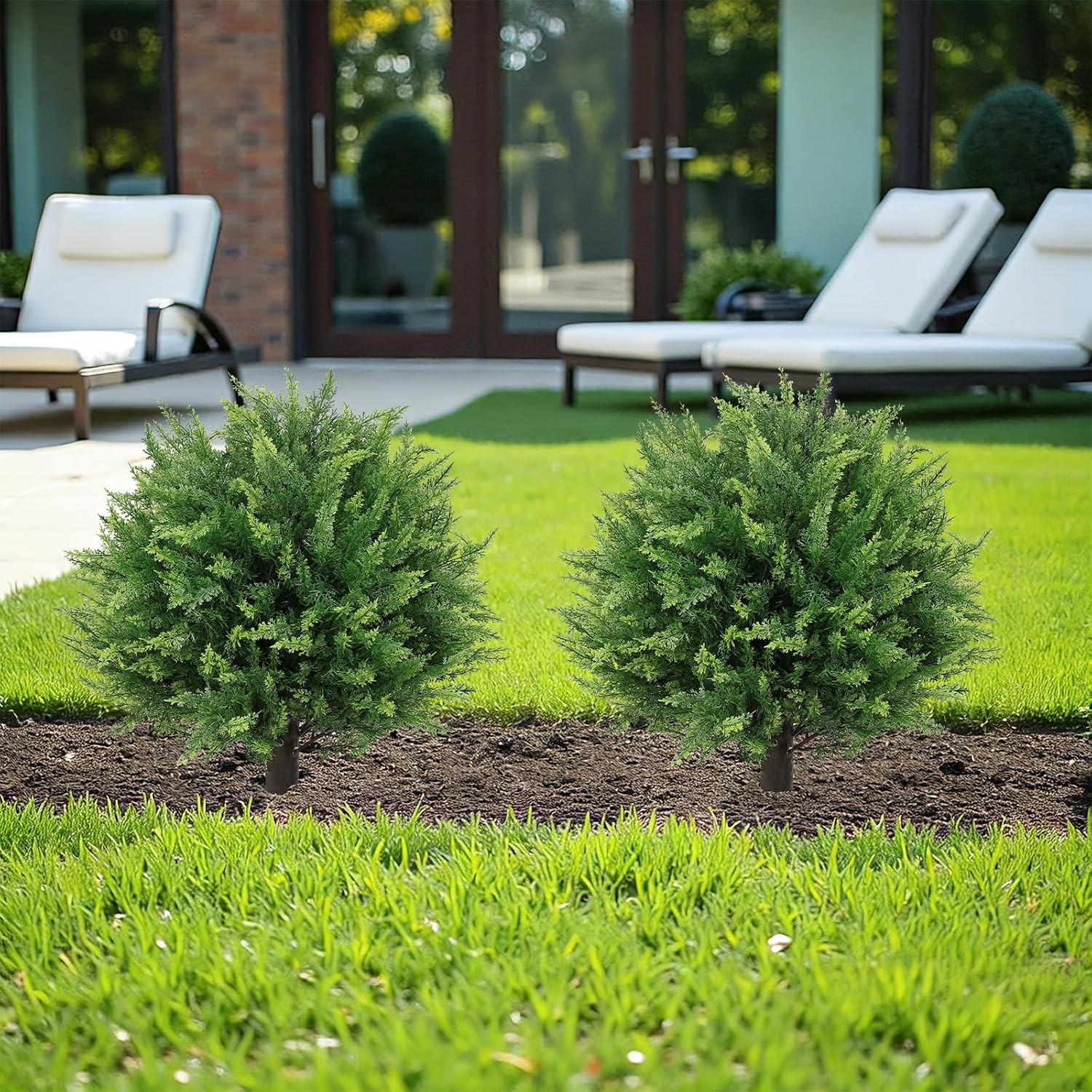 UV Resistant Faux Cedar Topiary Set of 2 for Outdoor Planter Decor, 24