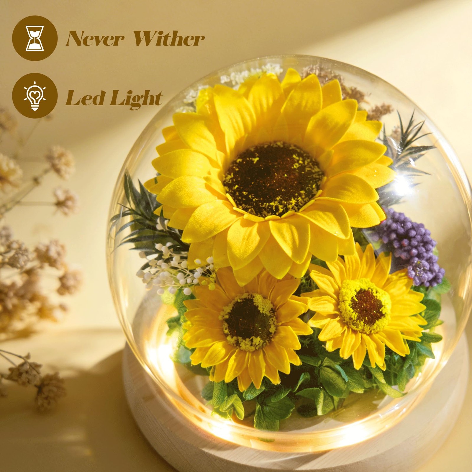 Mothers Day Sunflower Gifts for Mom Gift for , Glass Dome Preserved Eternal F…