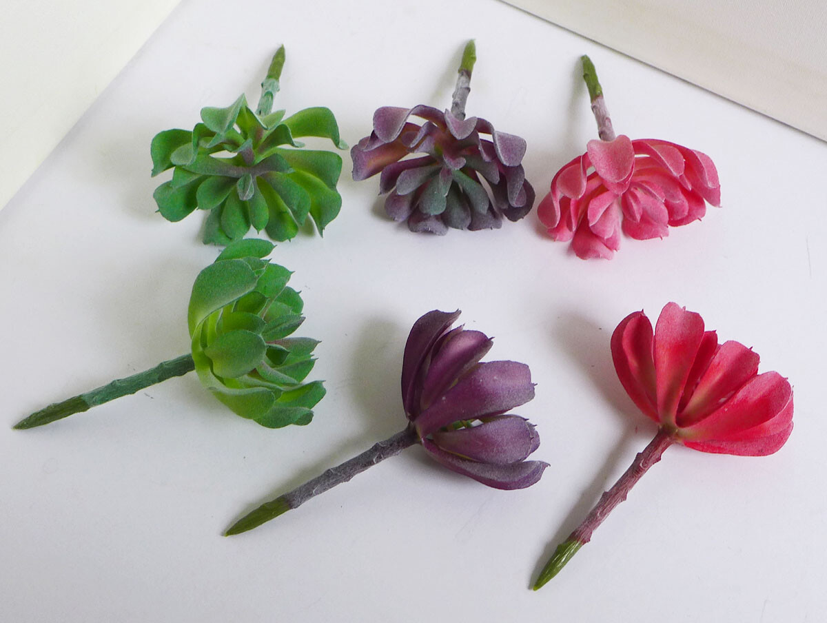 6 Pcs Three Colors Artificial Plants Flocking Succulents (#83)