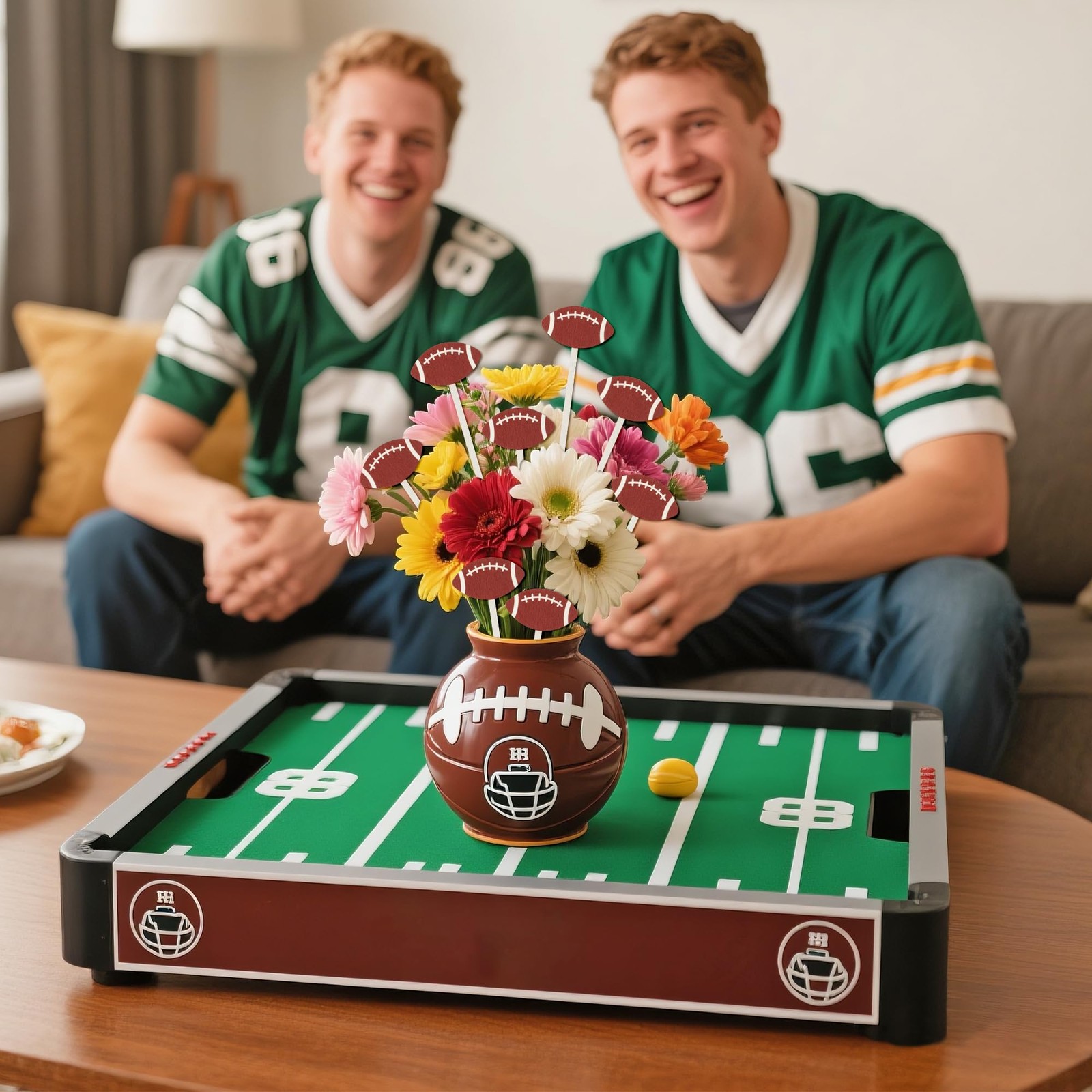Football Floral Wooden Picks 14 PCS Double-Sided Flower Decorative Vase Sport