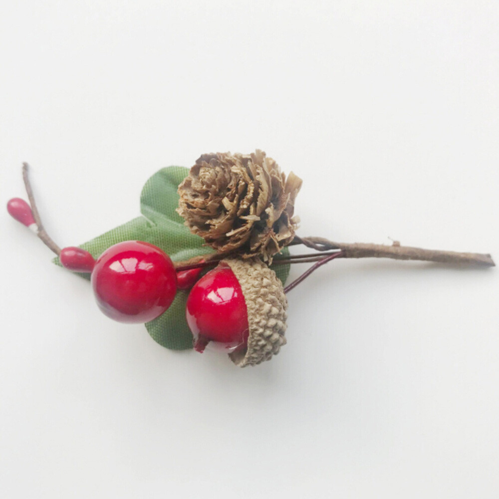 5Pcs/set Pine Picks Artificial Christmas Picks Red Berry Pine Cones Stems Green