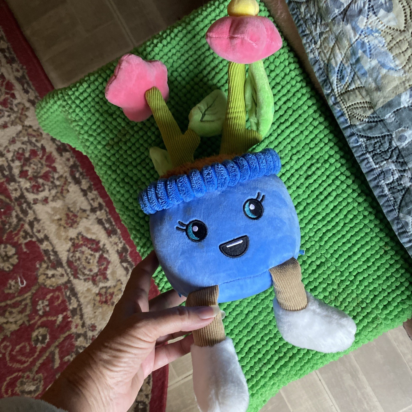 Spring Happy Plants Member’s Mark Shelf Sitter Blue Pot Pink Flowers Plush