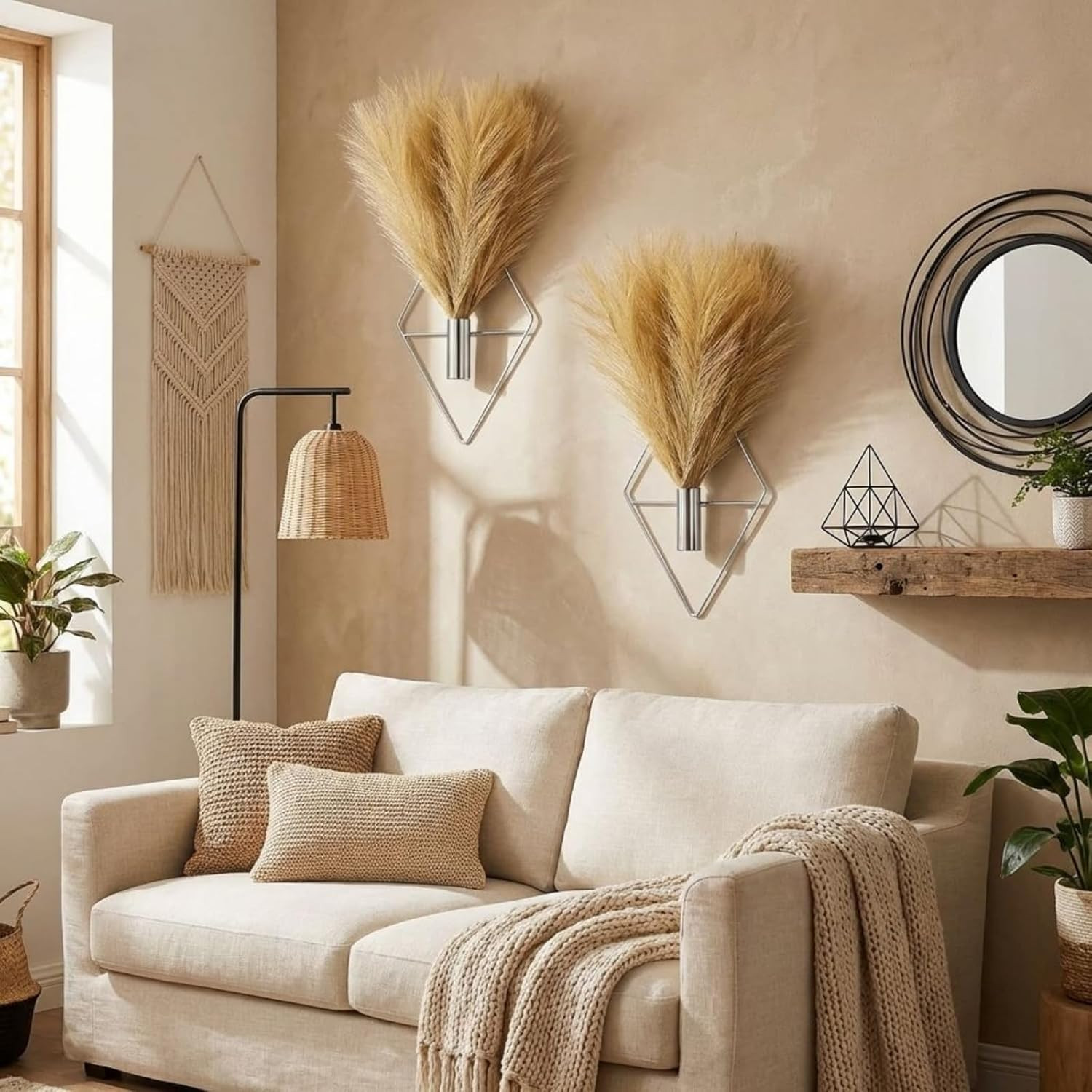 2 Pieces Boho Wall Decor Hanging Planters with Artificial Plants Metal Hanging V