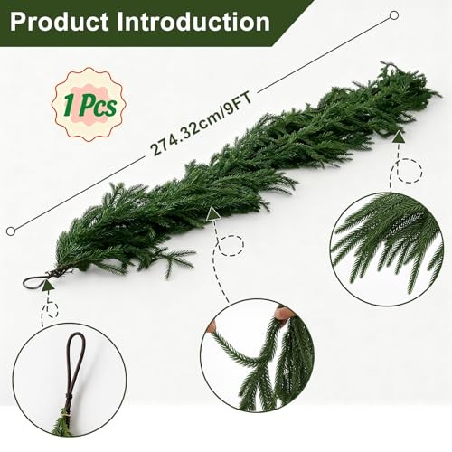 Artificial Norfolk Pine Garlands, Christma Real Touch Winter Pine 9Ft 1
