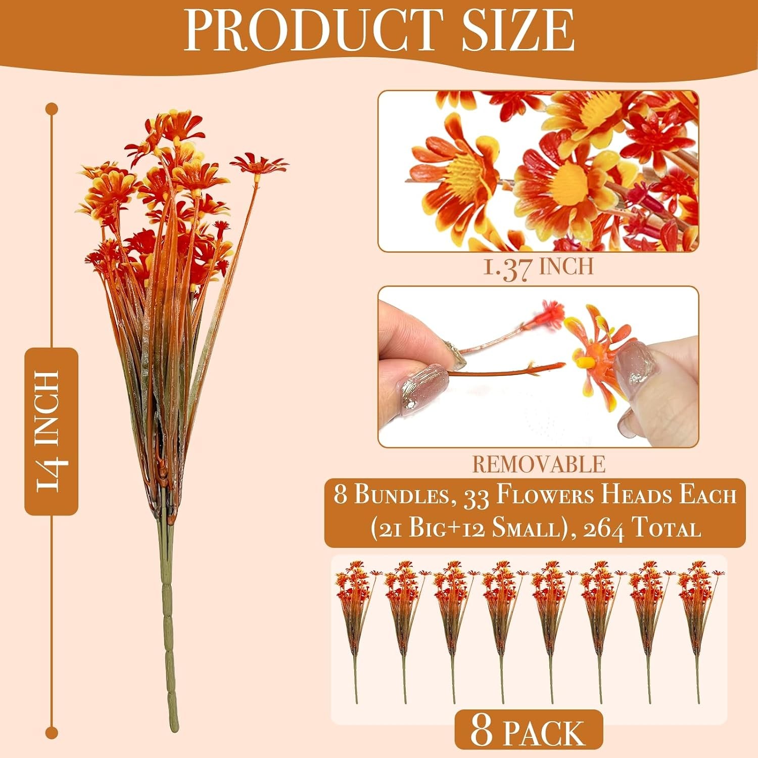 8 Bundles Artificial Mums for Outdoors Fall Flowers UV Resistant Fall Decor |