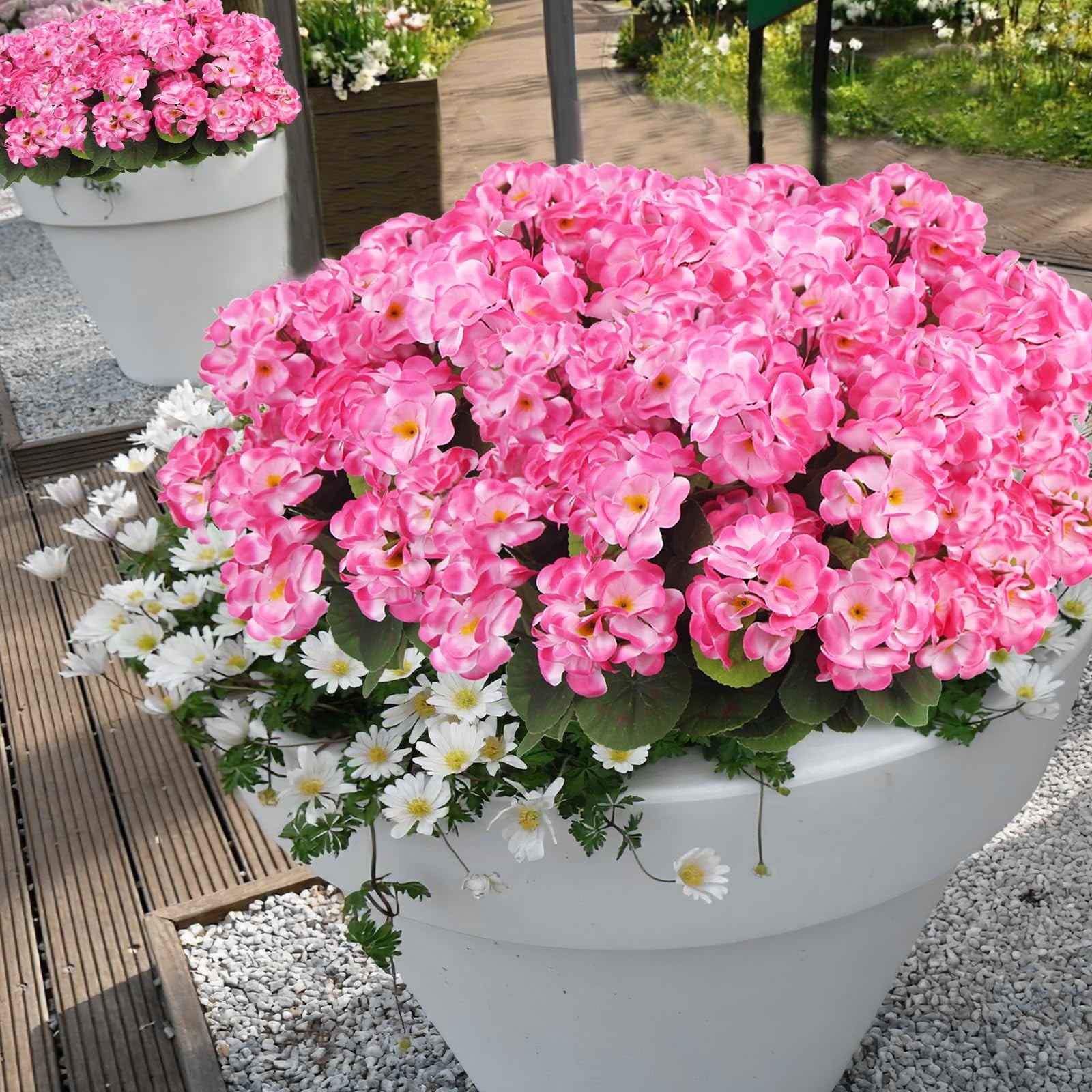 8 Pcs Pink Artificial Geraniums – UV Resistant Faux Flowers for Home, Garden, Pa