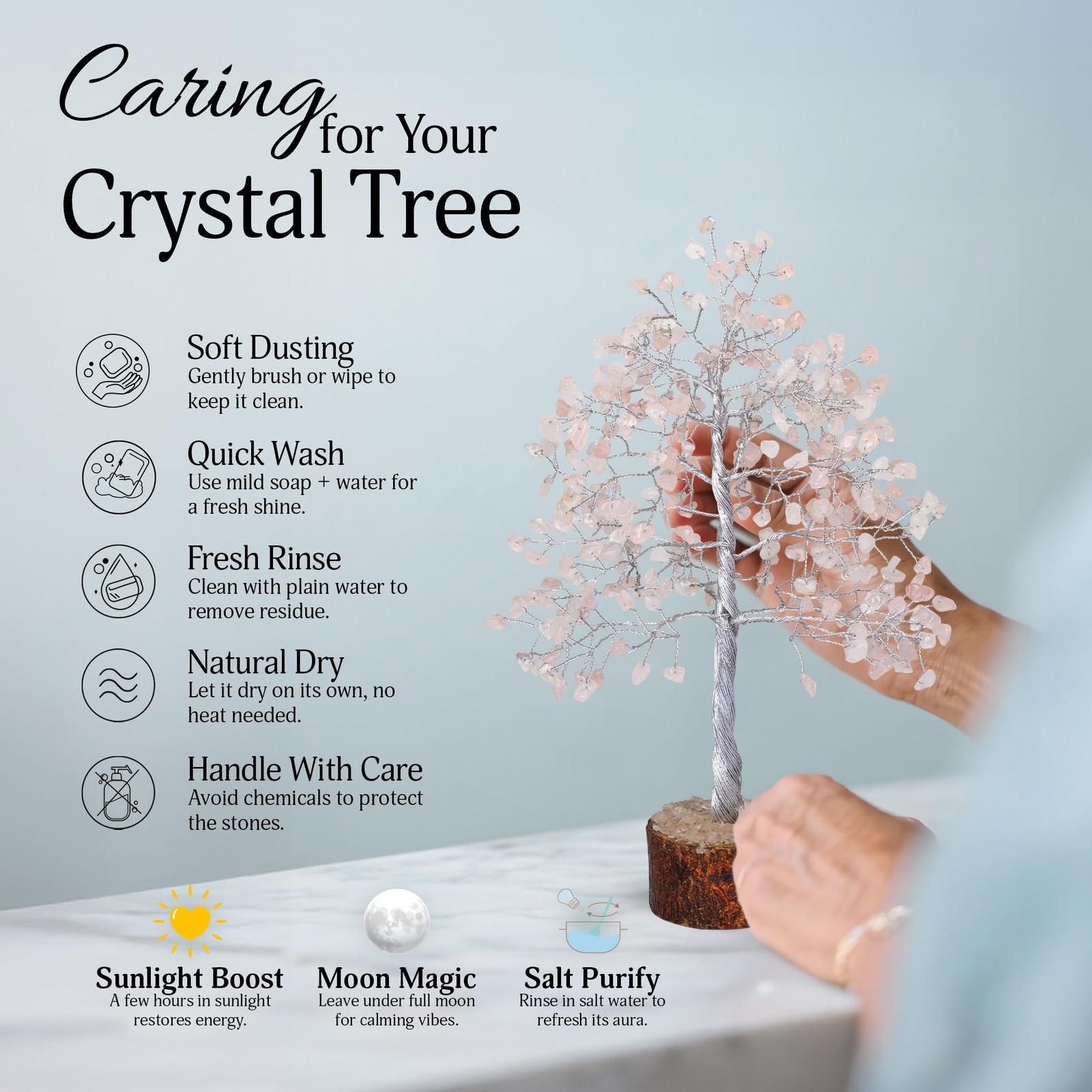 FASHIONZAADI Rose Quartz Crystal Tree, Silver Wire Feng Shui Gemstone Decor, …