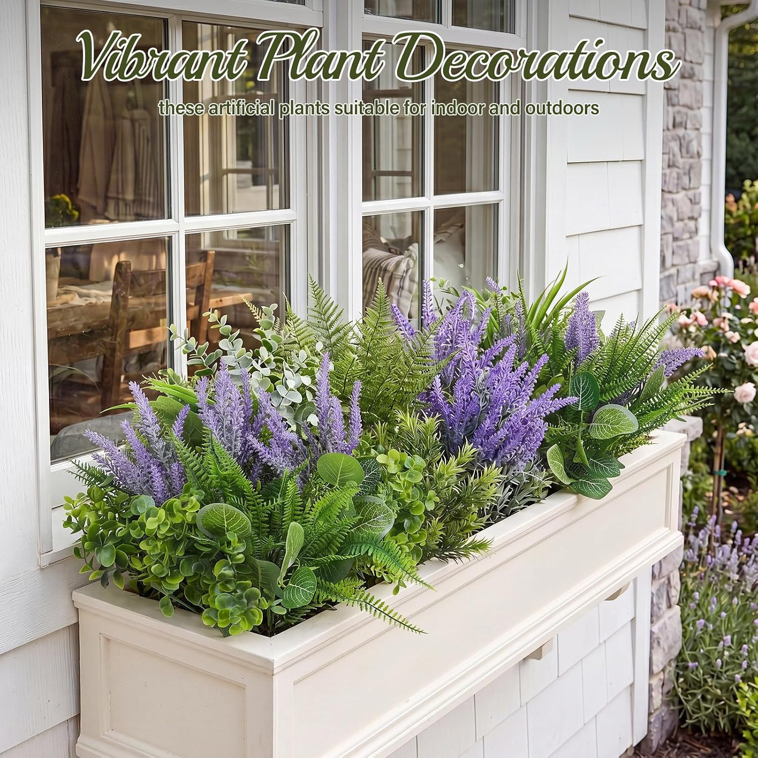 24 Pcs UV Resistant Faux Plants for Outdoor Window Box & Patio Decor