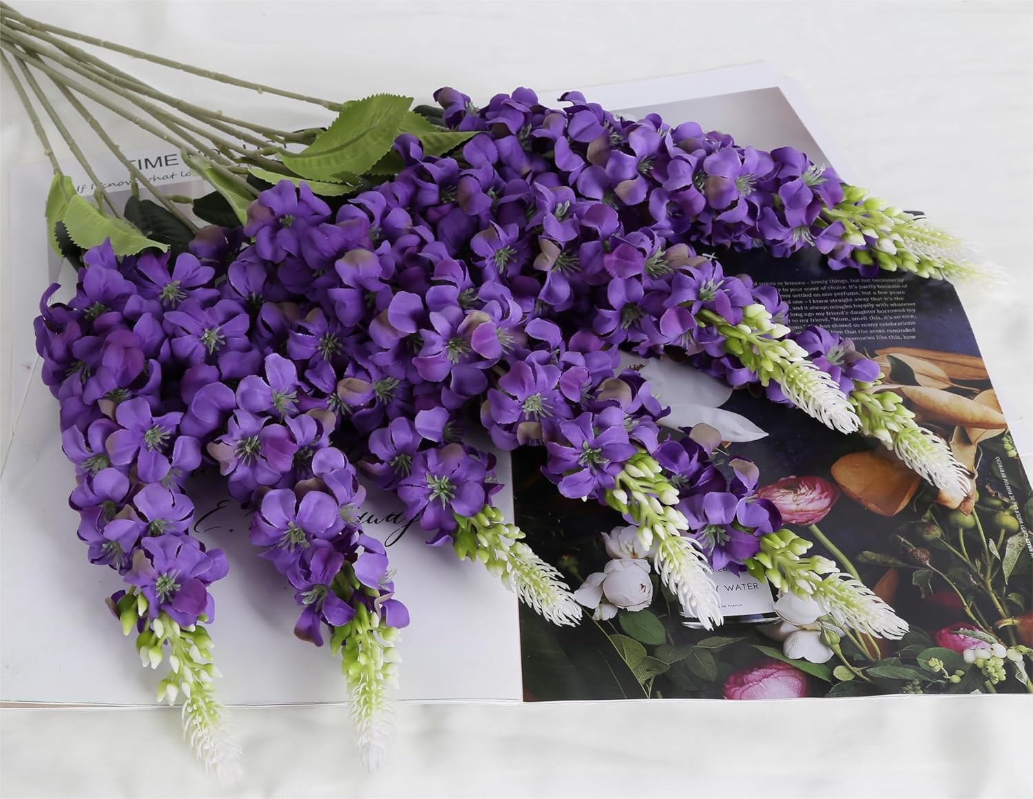Purple Artificial Delphinium Snapdragon Flowers 8PCS Artificial Silk Arrangement