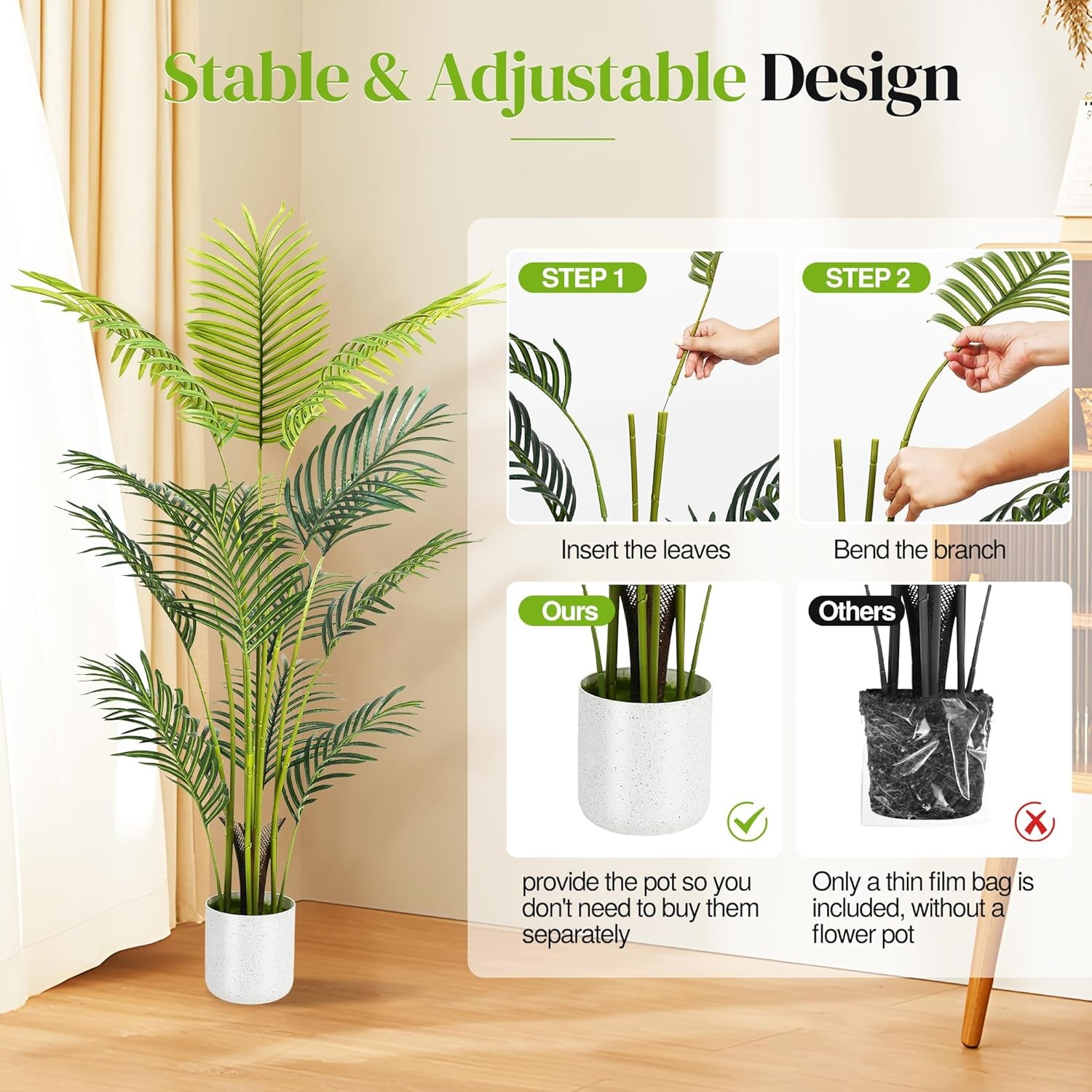 2 Pack 4FT Artificial Areca Palm Tree Faux Floor Plant w/ White Tall Pot Decor