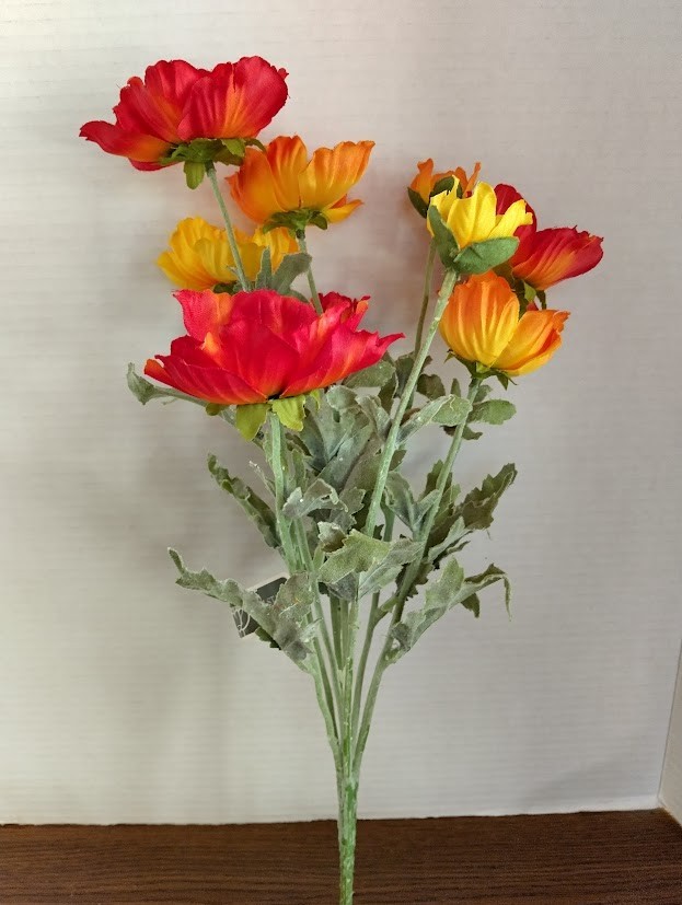 Bright artificial poppy bush orange/yellow