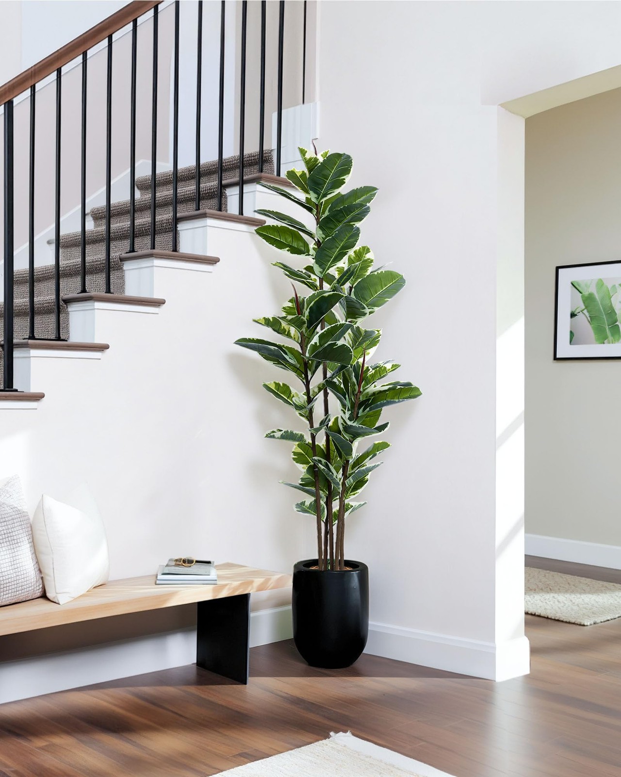 Artificial Rubber Tree Plant 6ft Tall Faux Ficus Tree Potted Fake Tropical Pl…