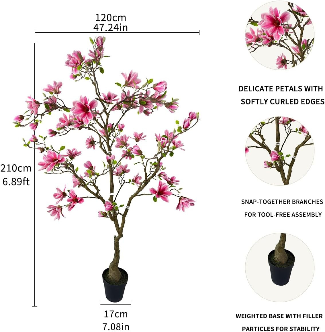 7ft Pink Artificial Magnolia Tree for Modern Home & Office Decor