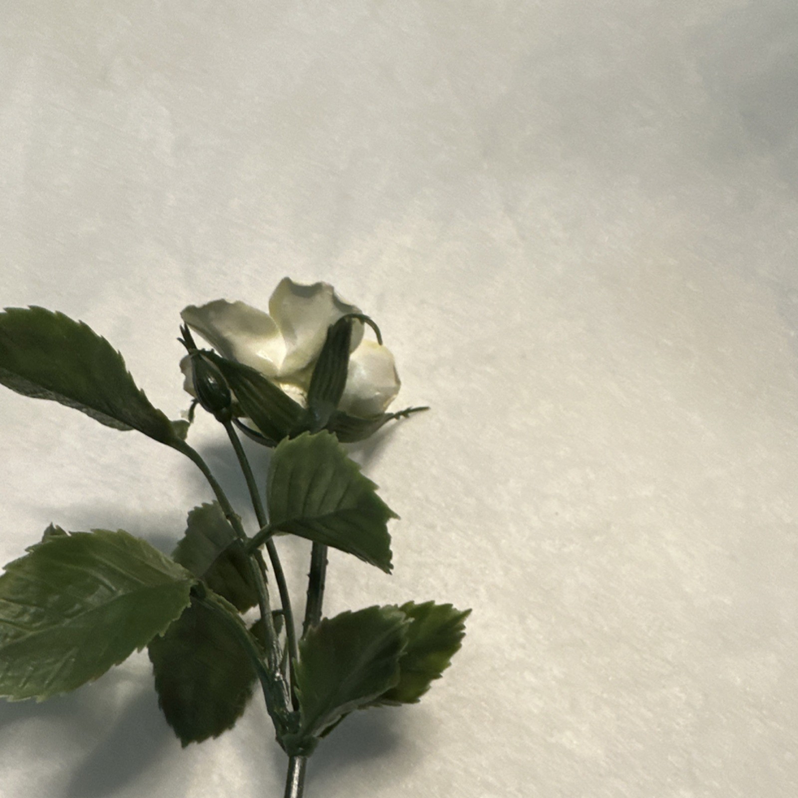 Artificial Rose Flower Stem Cream Pink with Green Leaves Plastic Floral Decor