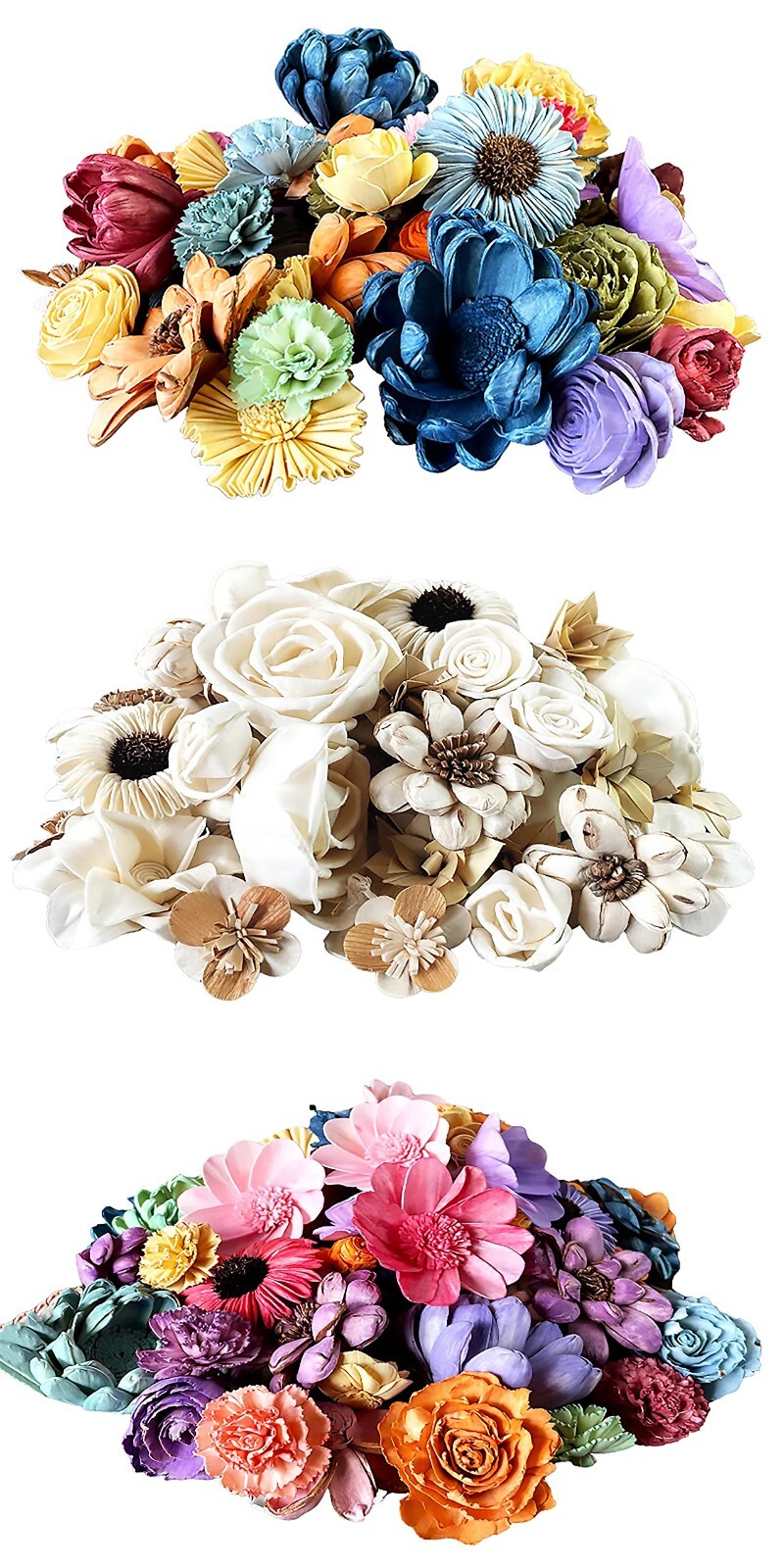 Wood Flowers Bouquet Multi Color Types Handmade with Stems DIY Easy Assemble(21)