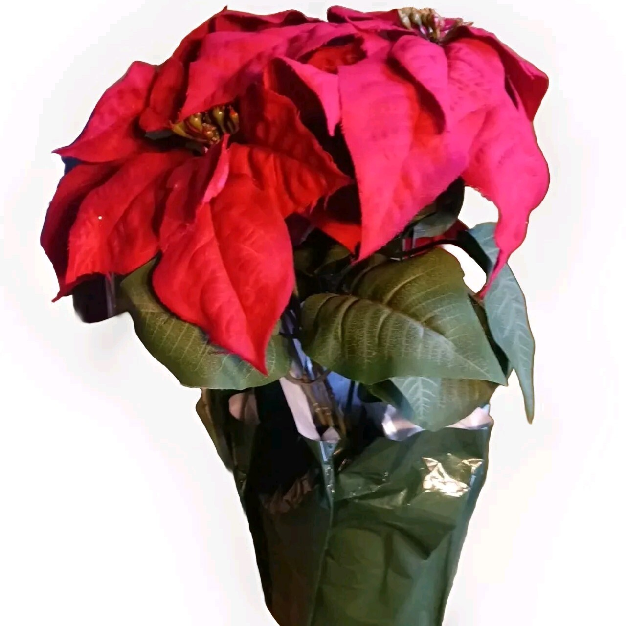 Poinsettia In Pot Artificial Floral Holiday Decor Decoration 15″ Christmas Red