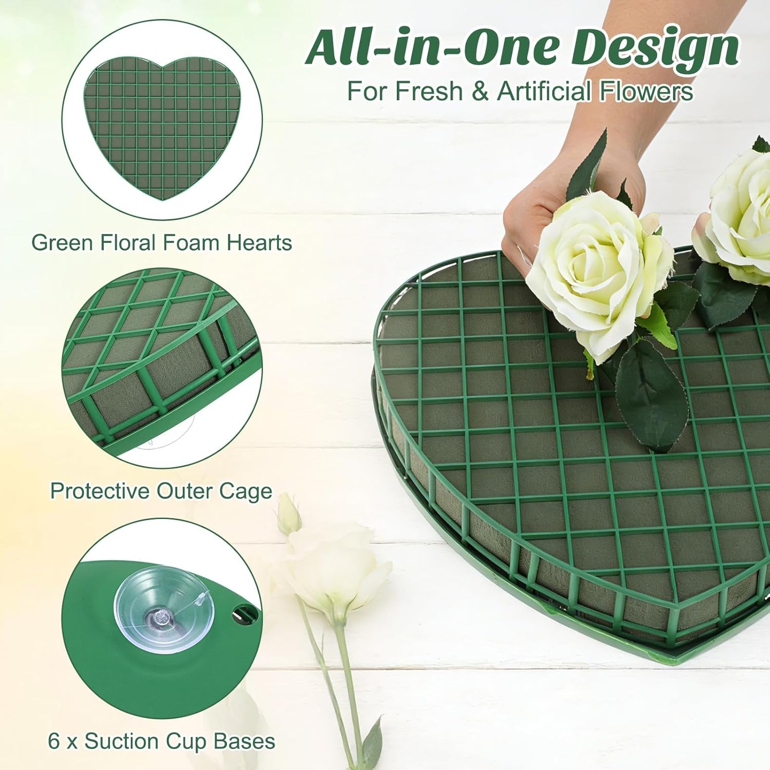 Floral Foam Hearts Heart Shaped Floral Foam Cage W/ 5 Suction Cups Base