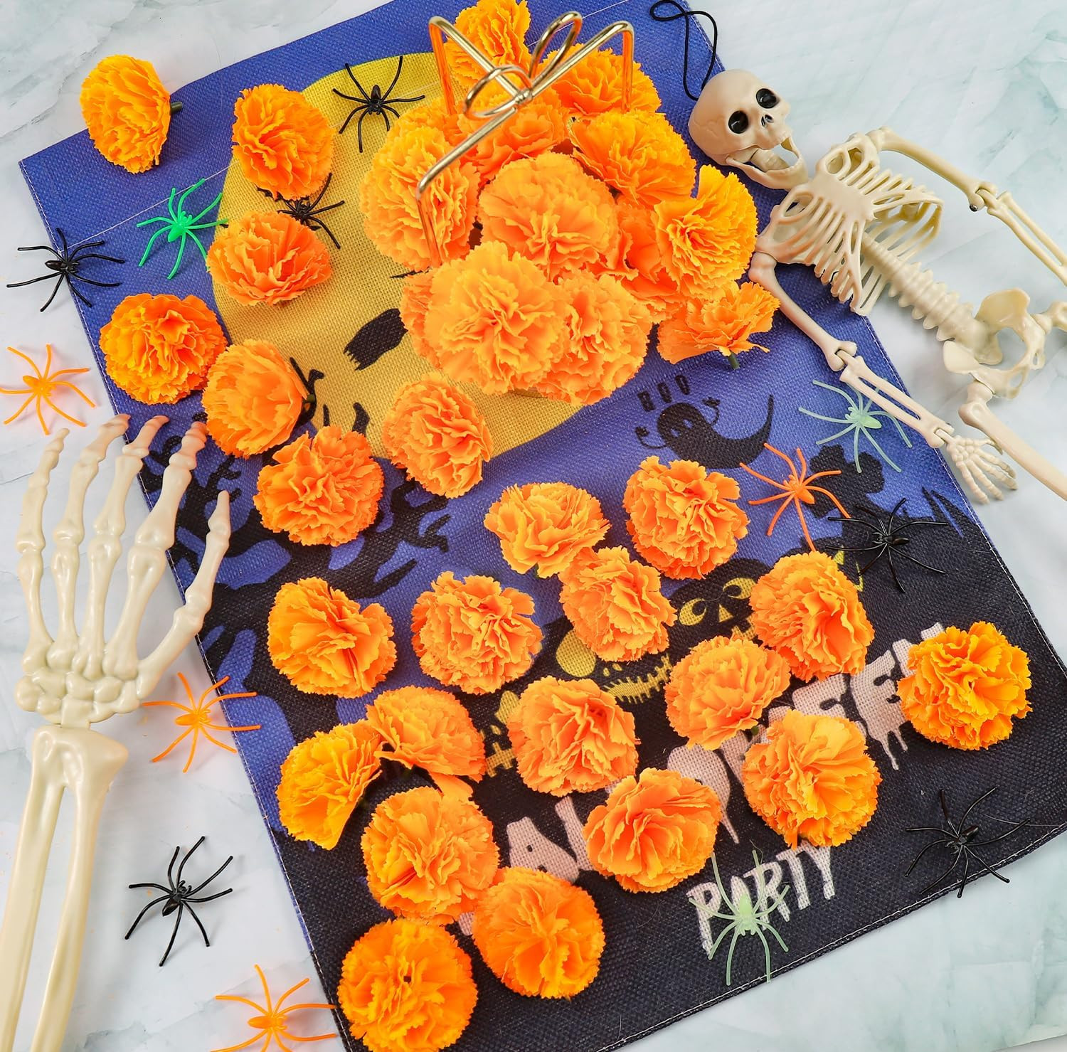 80 Pcs Artificial Marigold Flowers, 2 Inch Silk Marigolds Bulk with Stems, Orang