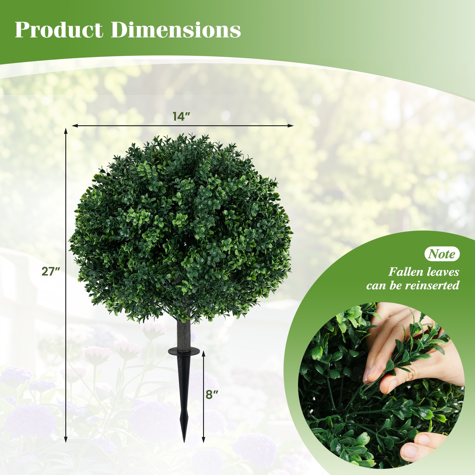 27″ Artificial Boxwood Topiary Trees Set of 2, Faux Shrubs with Ground Spikes