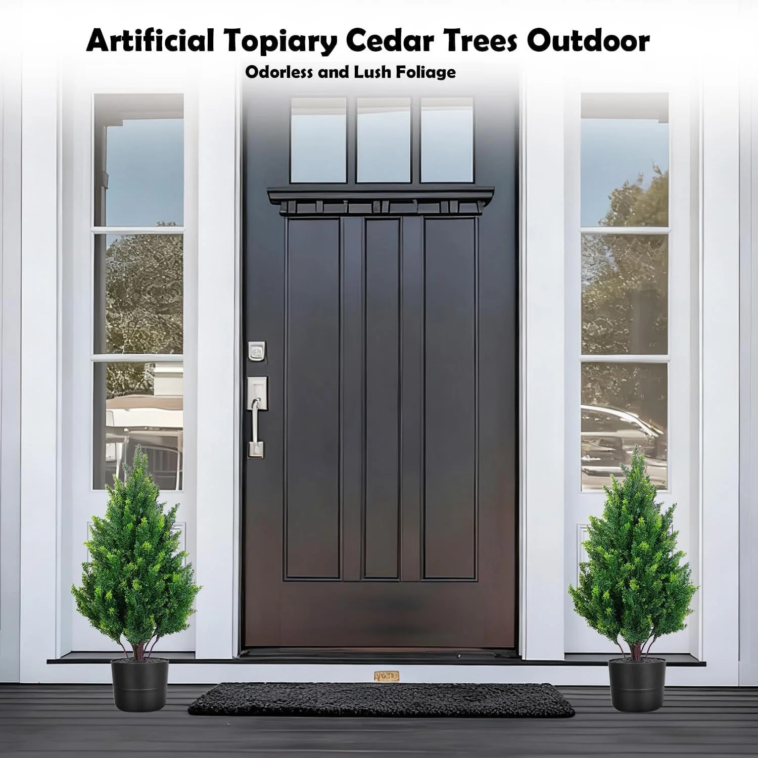 Set of 2 Artificial Cedar Topiary Trees, 27.6” Outdoor Faux Plants Pine Shrubs