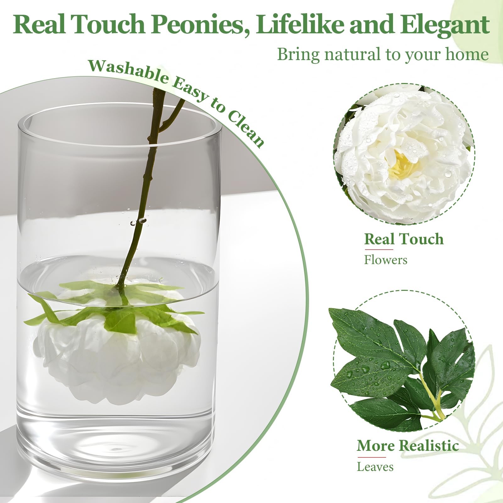 3PCS Real Touch Peonies Artificial Flowers, 22in White Fake Peonies Artificia…