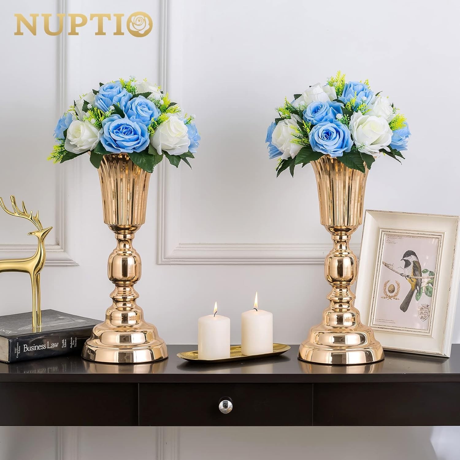 Wedding Table Centerpieces – 6 Pcs Blue & White Floral Balls