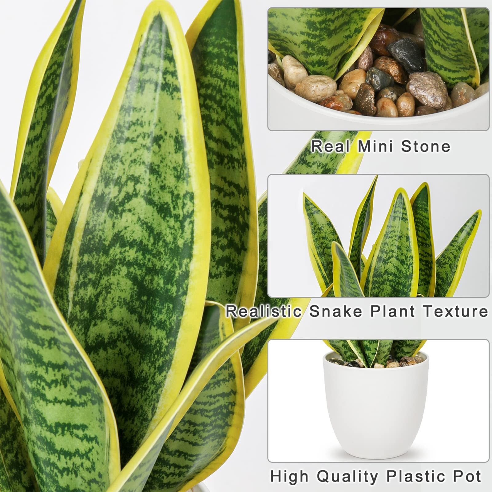 Artificial Snake Plant Potted Faux Sansevieria Trifasciata Plants, 13″ Tropic…