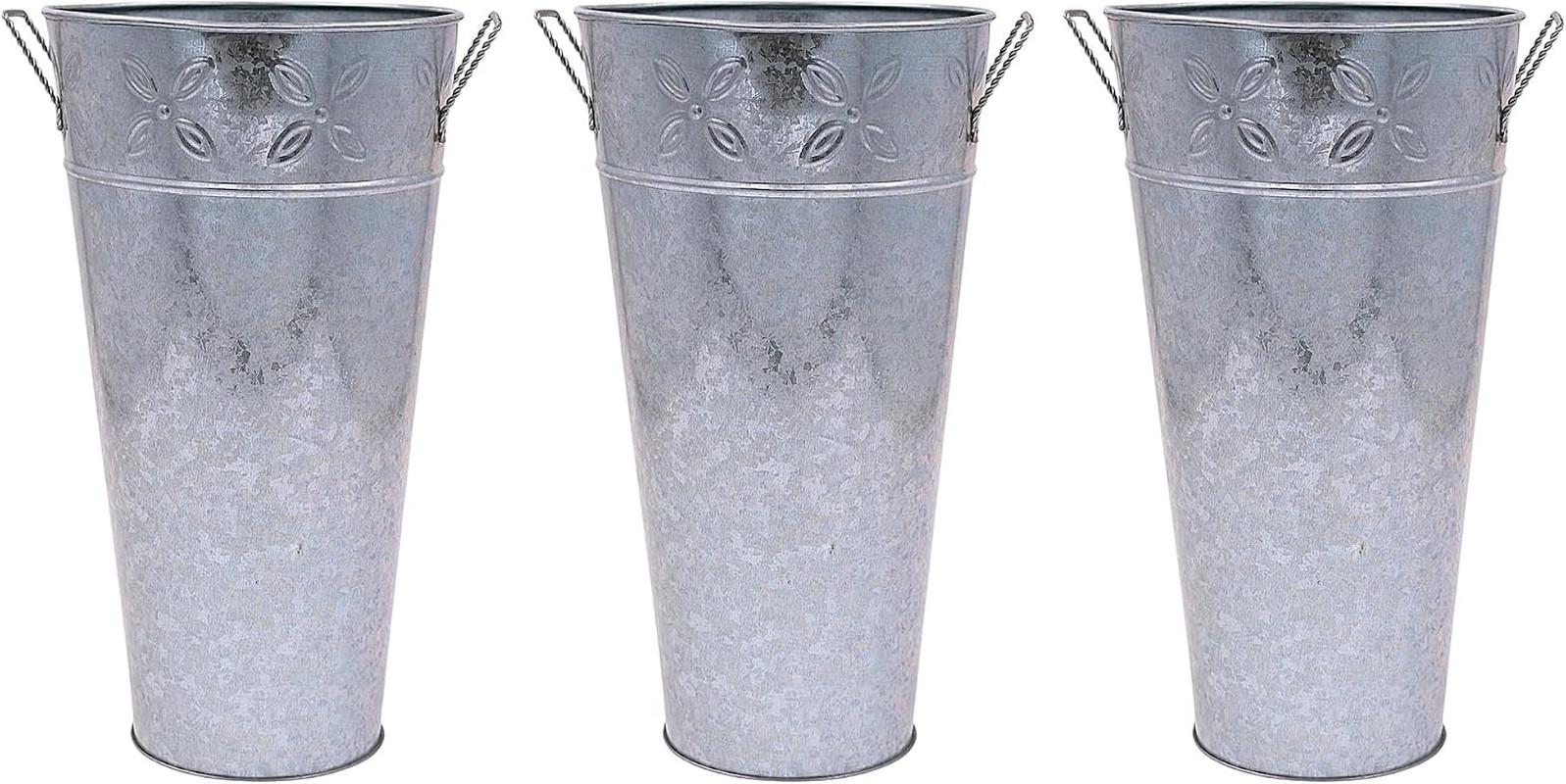 Galvanized French Bucket Vase with Handles 6″ Dia X 15″ H- Perfect for Weddings,