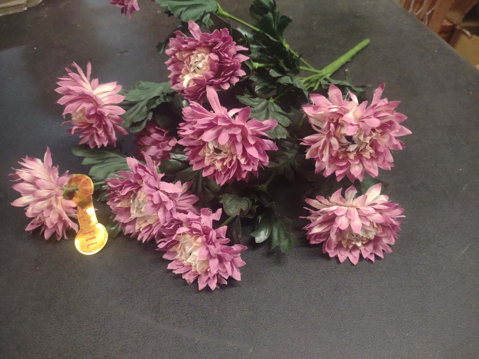 15″ Vintage Silk Strawflower Flower Bush with 10 Stems, Fall Lavender & Cream