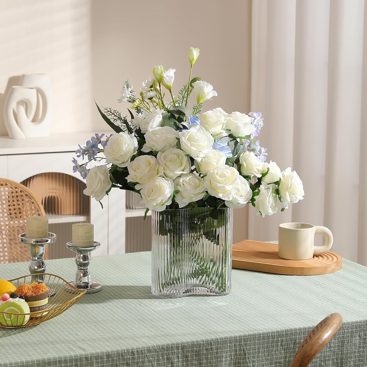 50PCS Silk White Roses – Realistic Bulk Flowers for Weddings