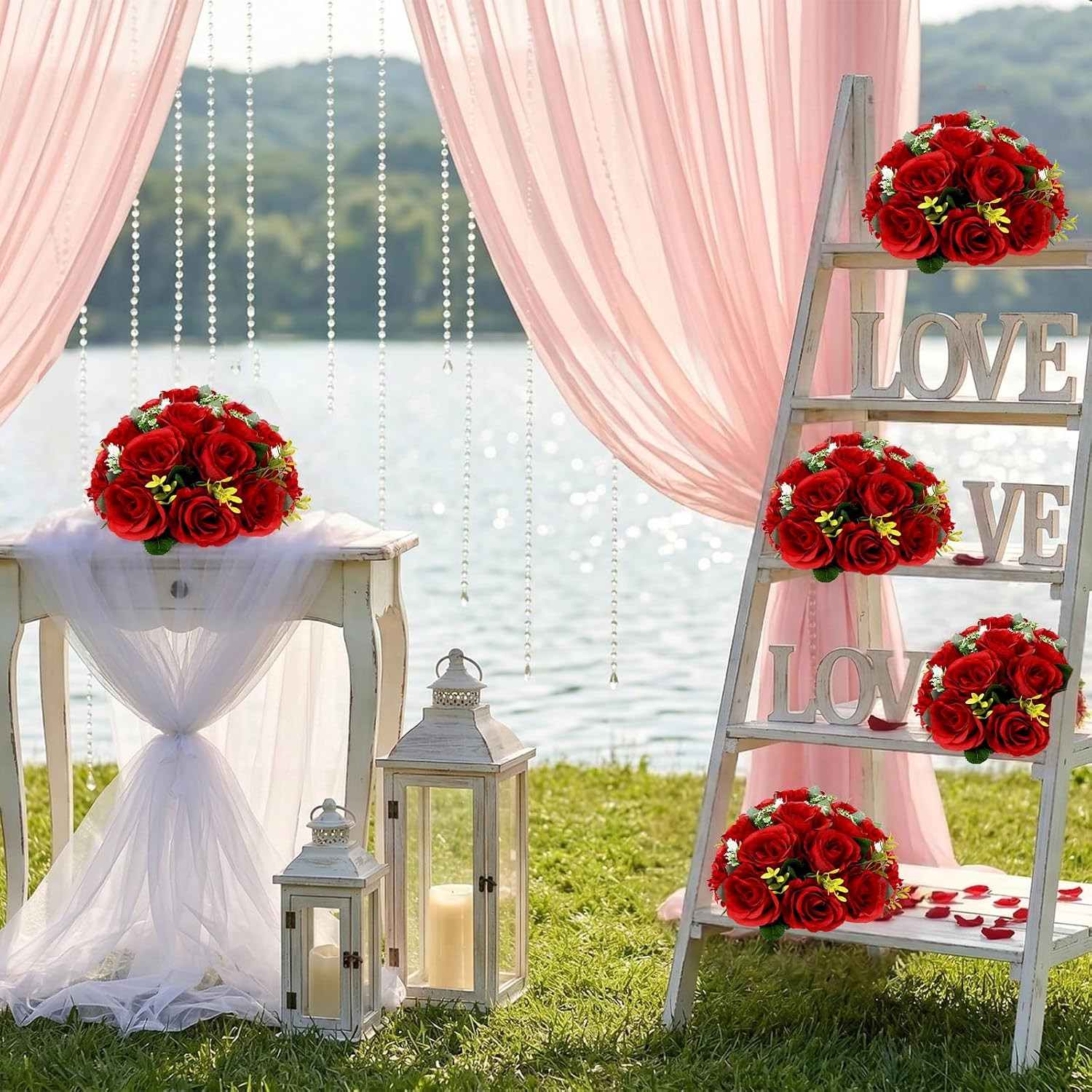 Roses Flower Balls for Centerpieces, 6 Pcs 11.81 Inches Large Artificial Wedding
