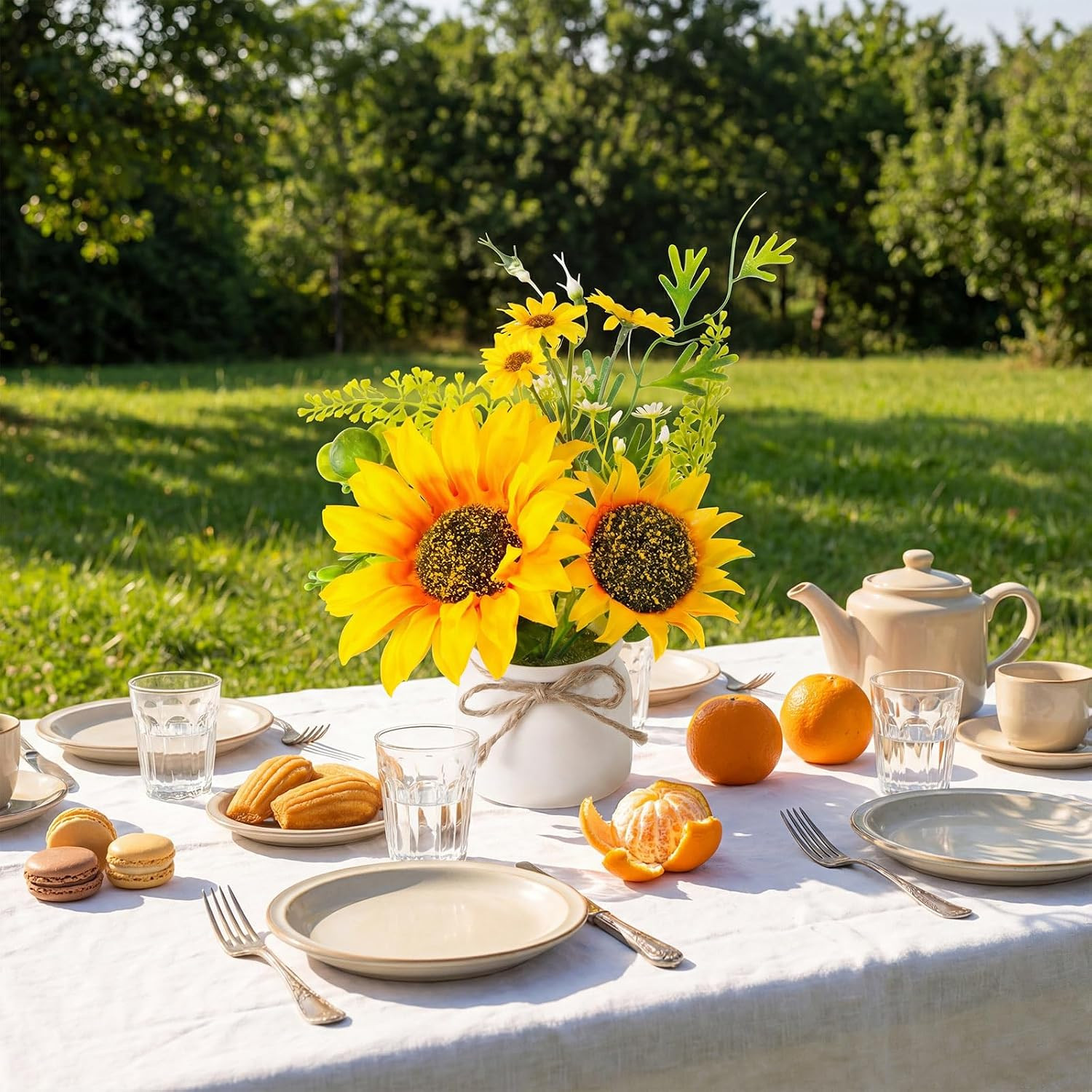 Artificial Sunflower Potted Plants Rustic Wedding Table Centerpieces Summer Spri