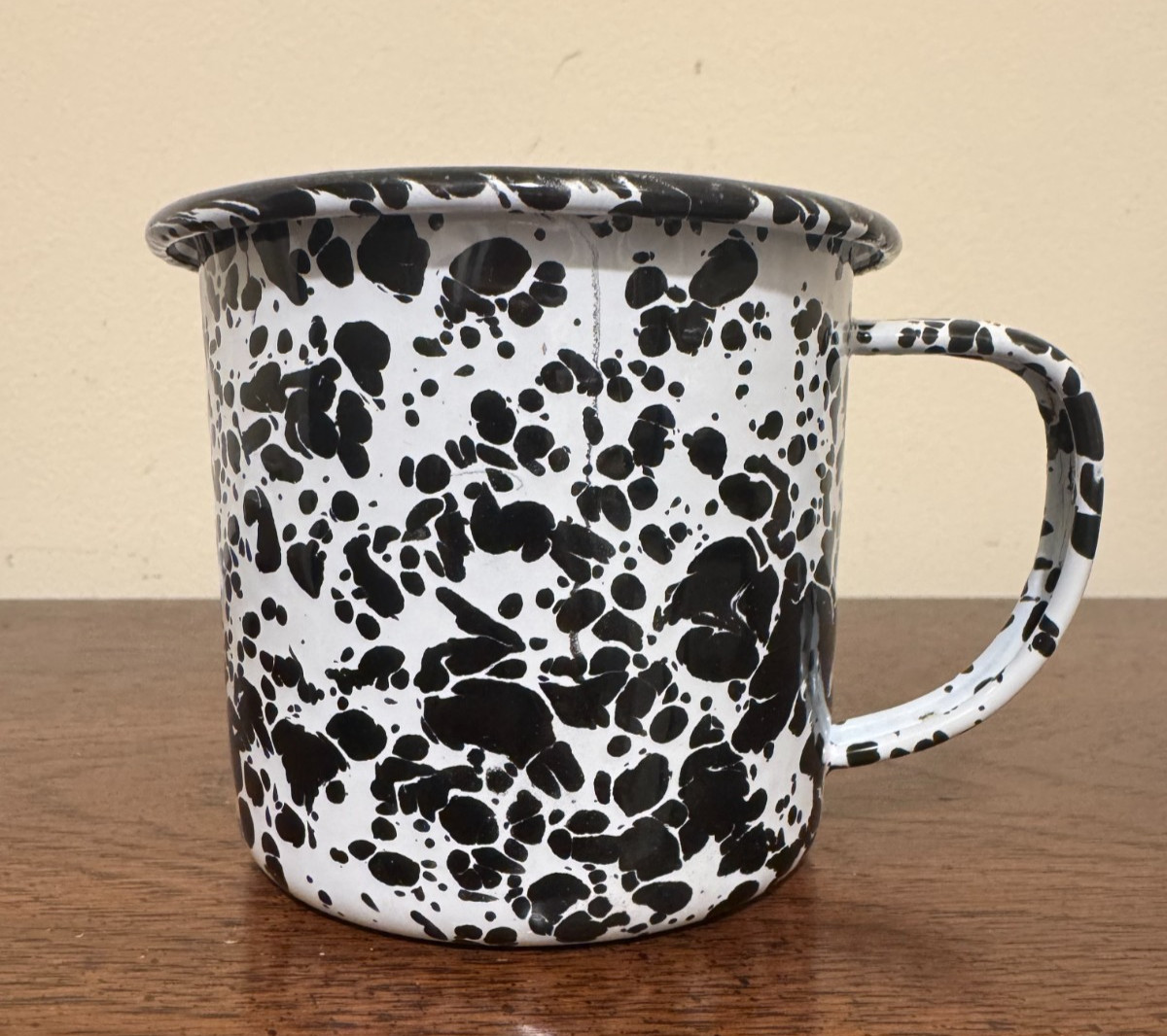 Crow Canyon Black White Splatterware Enamel Mug Planter Pencil Holder Rustic
