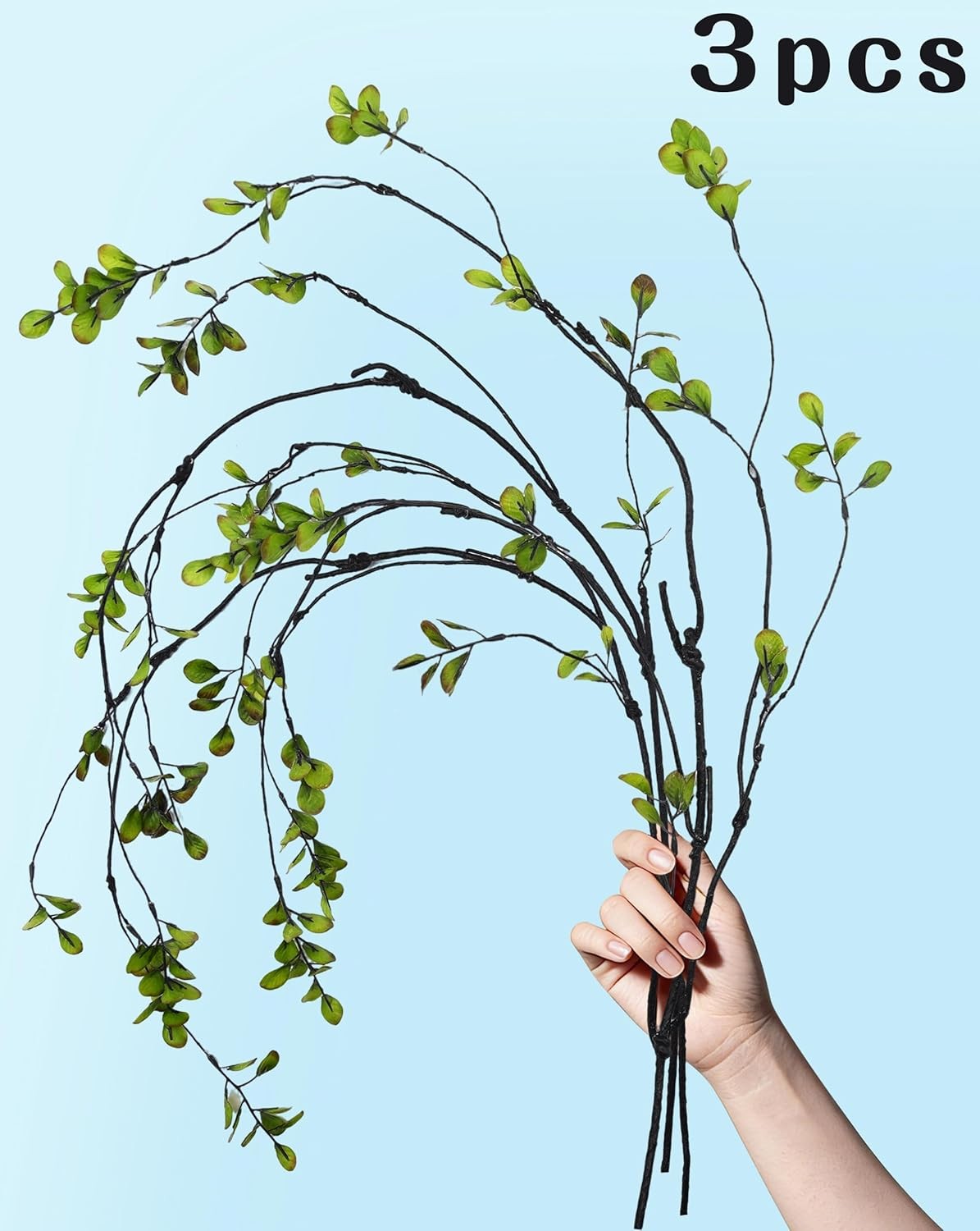 Artificial Ficus Branches Faux Eucalyptus Stems 47″ Tall Fake Greenery 3pk