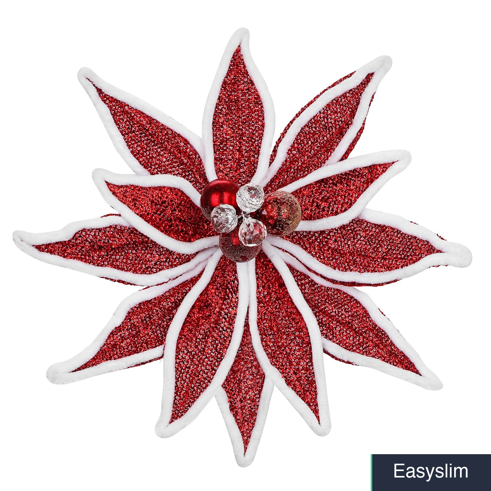 Red Poinsettia Artificial Flowers 3 Pack 25.6″ Stem Glitter Fabric