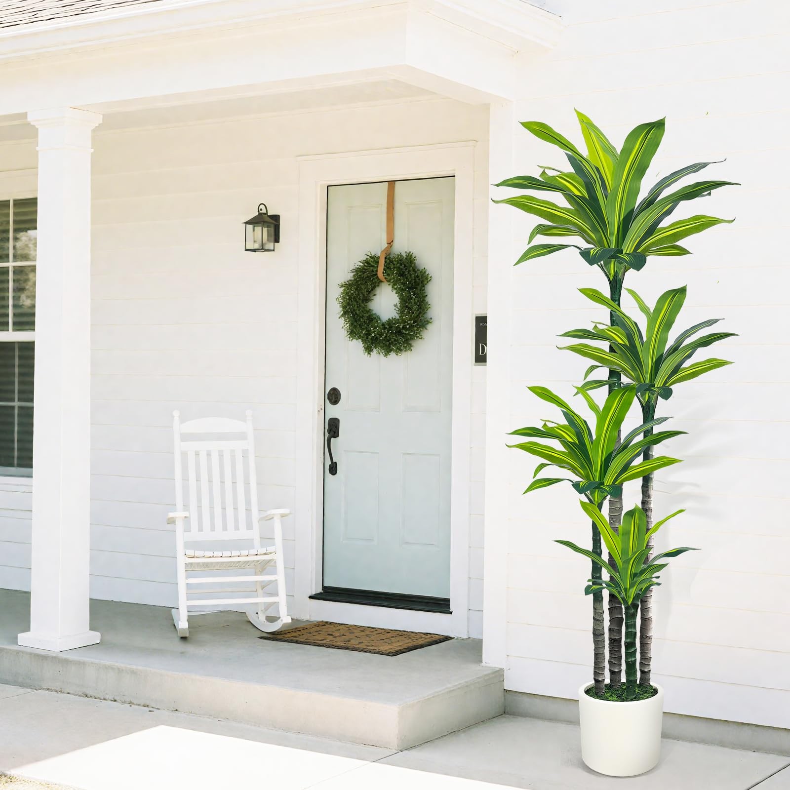 Artificial Dracaena Tree 6ft, Tall Fake Dracaena Plants with White Planter, F…