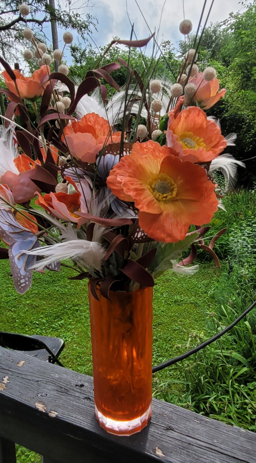 Artificial Poppy Flowers in Orange 8″Vase Butterfly,Feathers much More ,