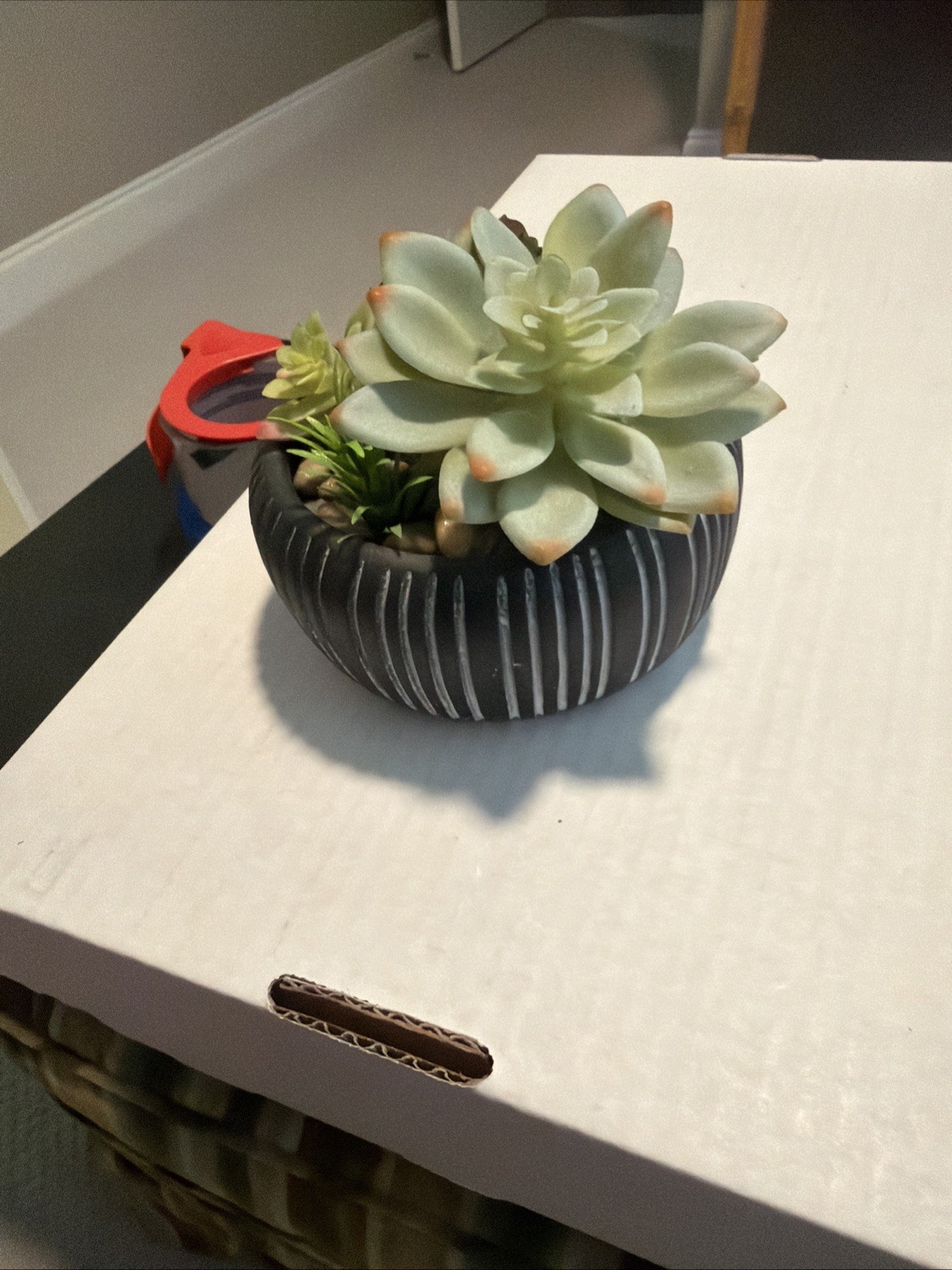 Artificial Green Succulents Gray Pot