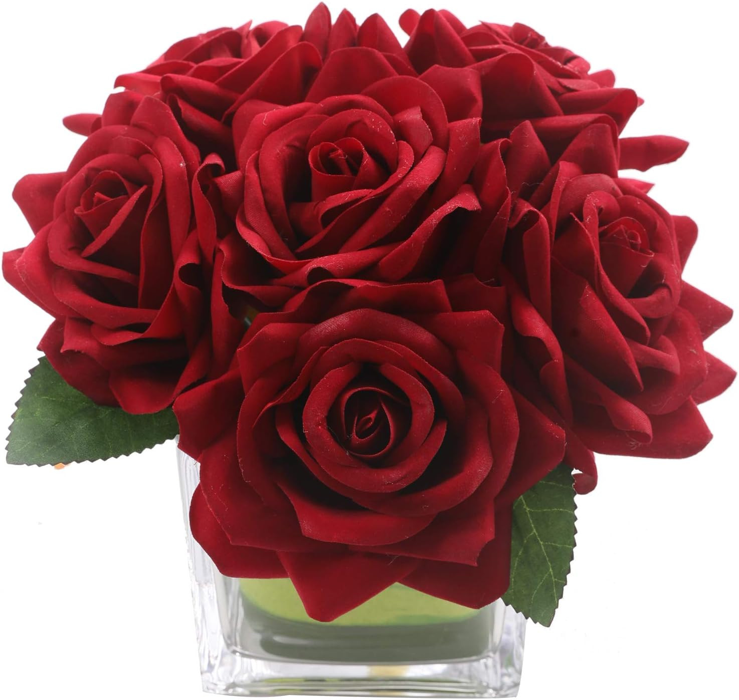 Artificial Velvet Rose Flower Centerpiece Arrangement in Vase for Home Wedding D