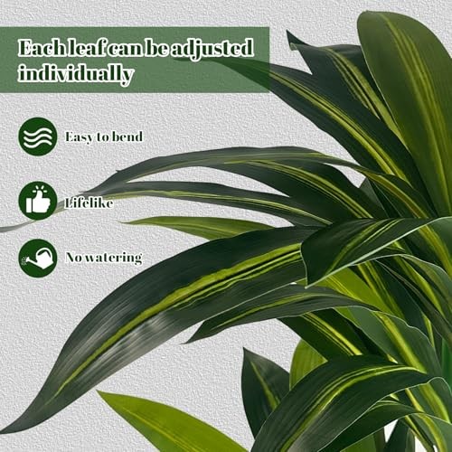 Artificial Dracaena Tree 5FT with Tall Planter,Tall Fake Floor Plant in White