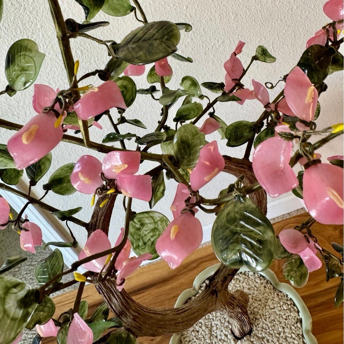 Vintage Chinese Glass Flower Bonsai Tree 26” Tall x 18” Wide Ceramic Planter